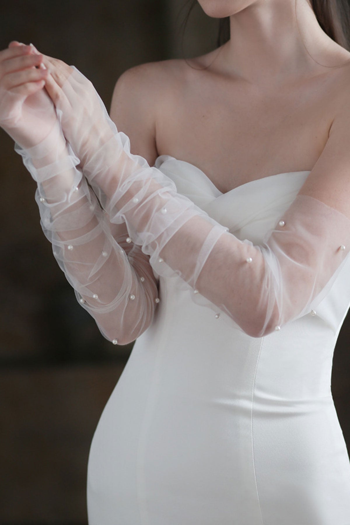 Gants De Mariée Élégants En Dentelle Transparente