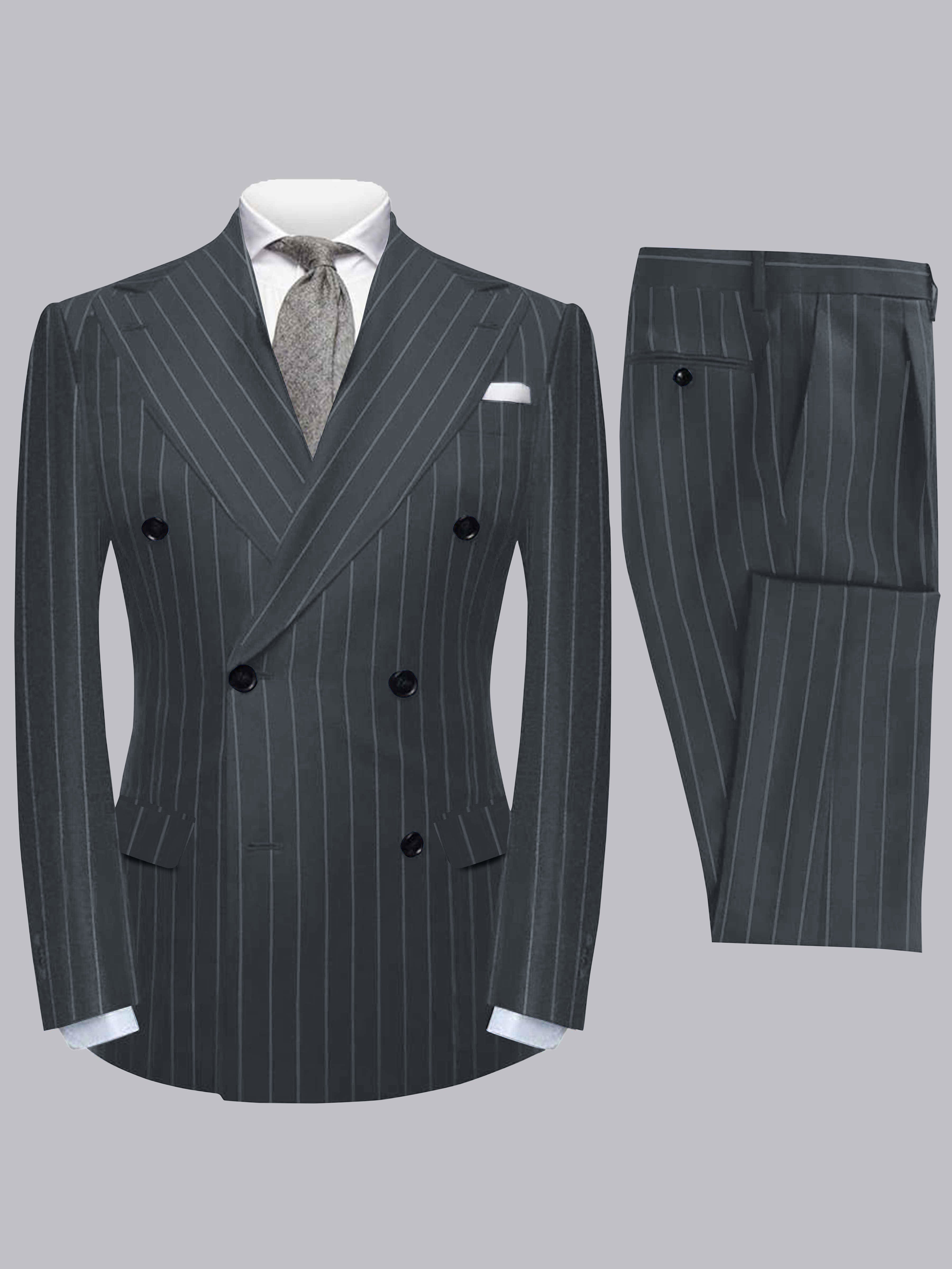 Costume Homme 2 Pièces À Revers Pointus Double Boutonnage Rayure Verticale Pour Tenue De Soirée