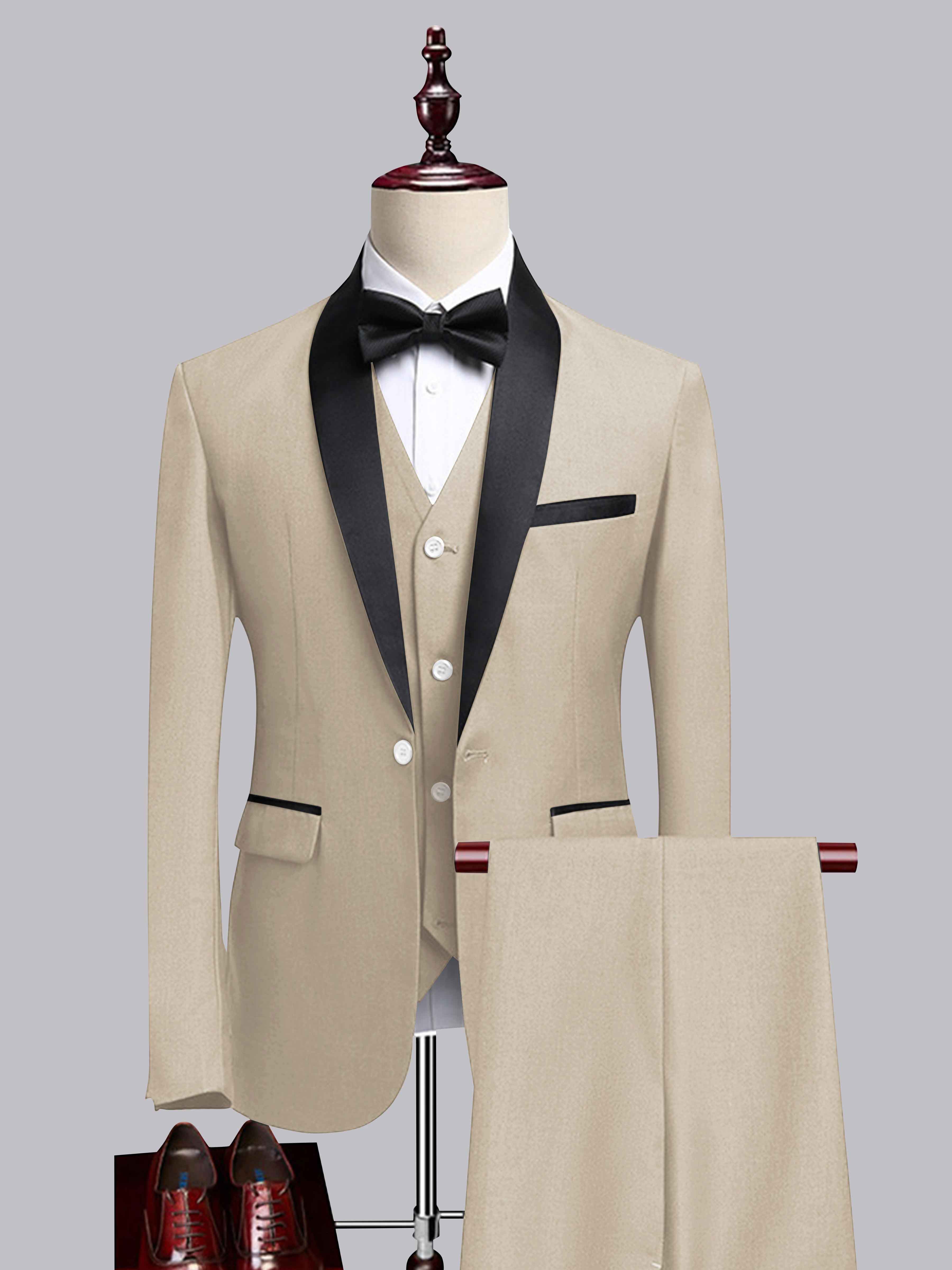 Costume Homme 3 Pièces À Bordure Contrastante Revers Châle Pour Mariage