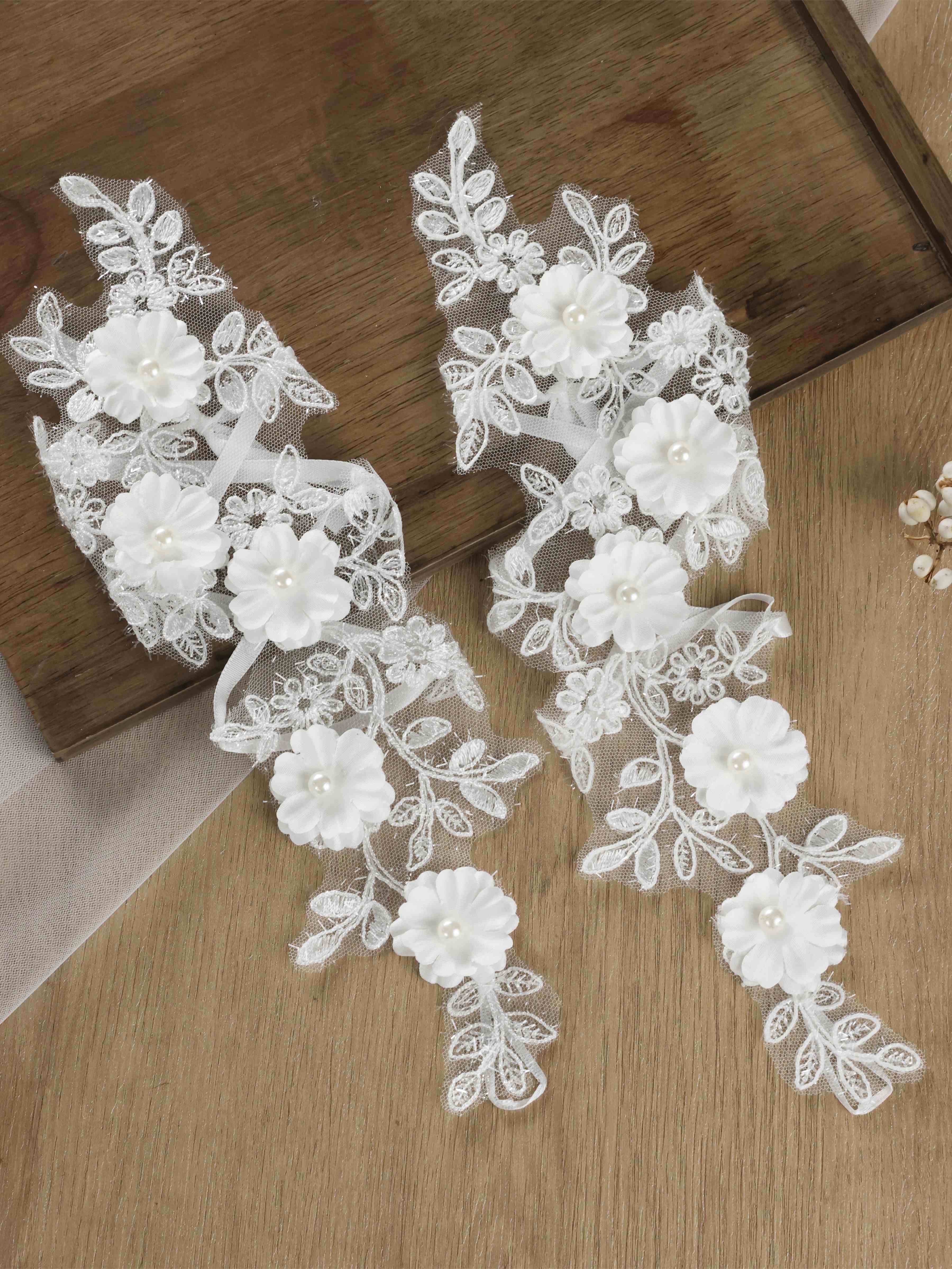 Gants Longs De Mariée En Dentelle Florale Avec Appliqués 3D