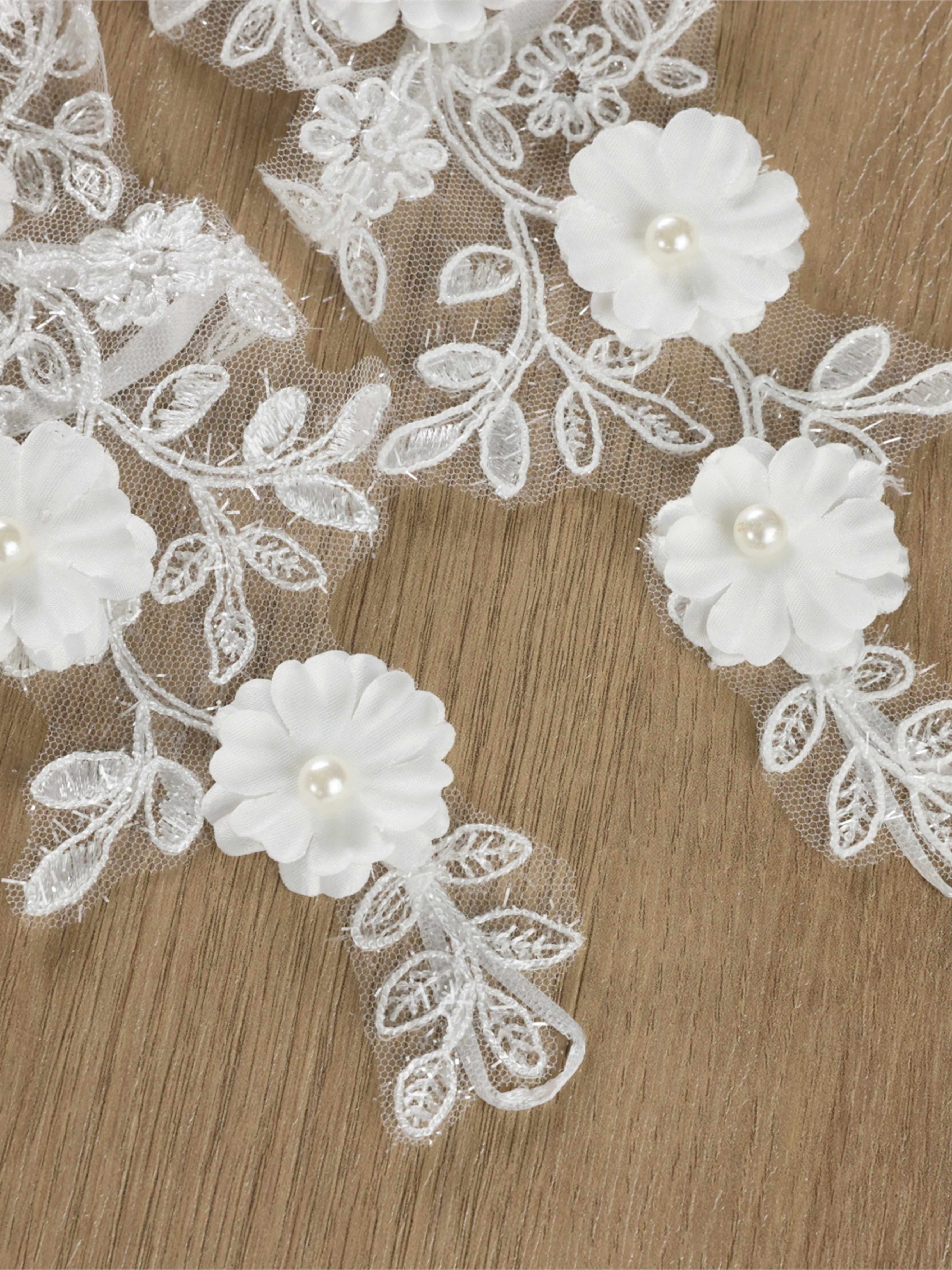 Gants Longs De Mariée En Dentelle Florale Avec Appliqués 3D