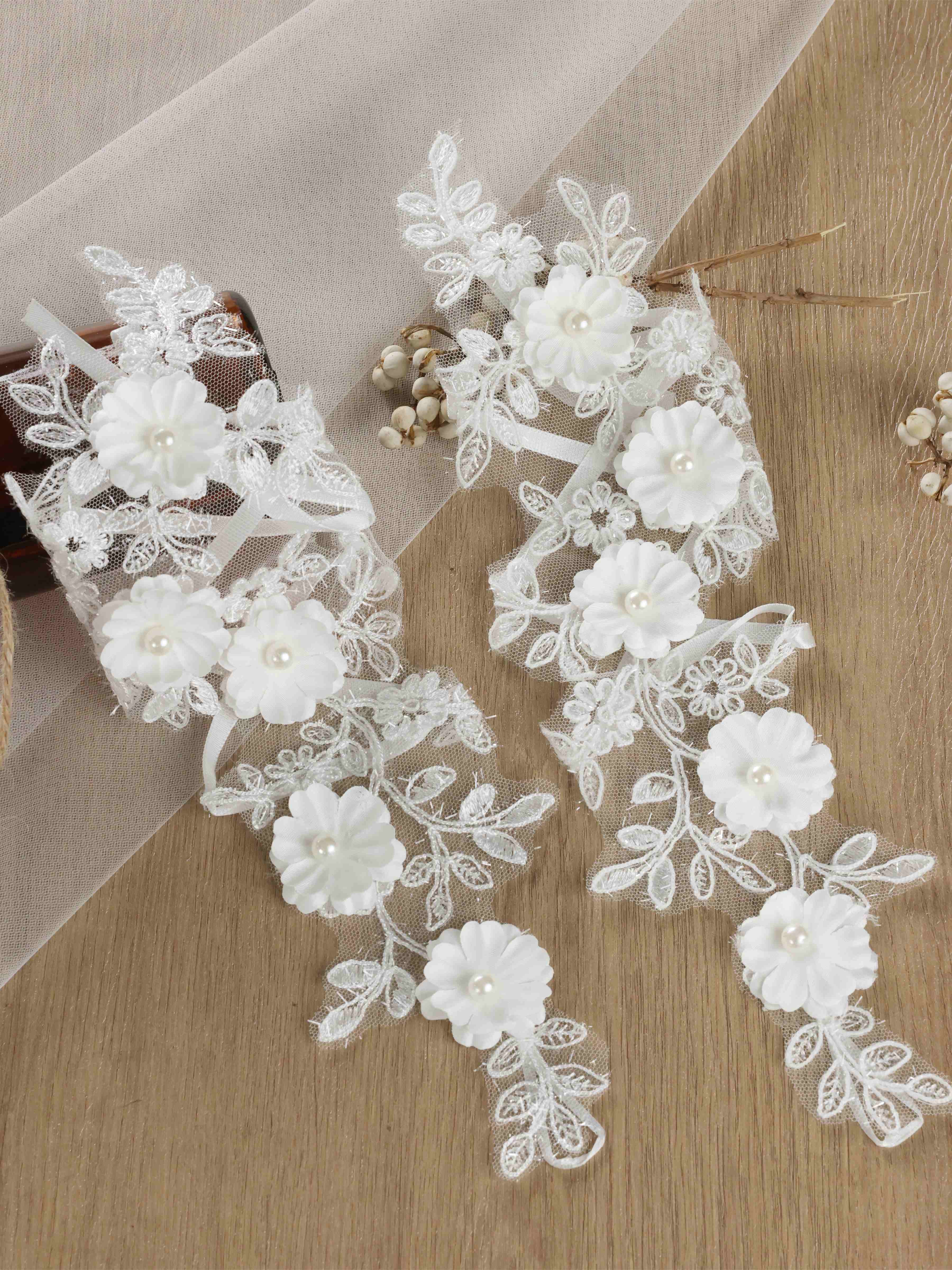 Gants Longs De Mariée En Dentelle Florale Avec Appliqués 3D
