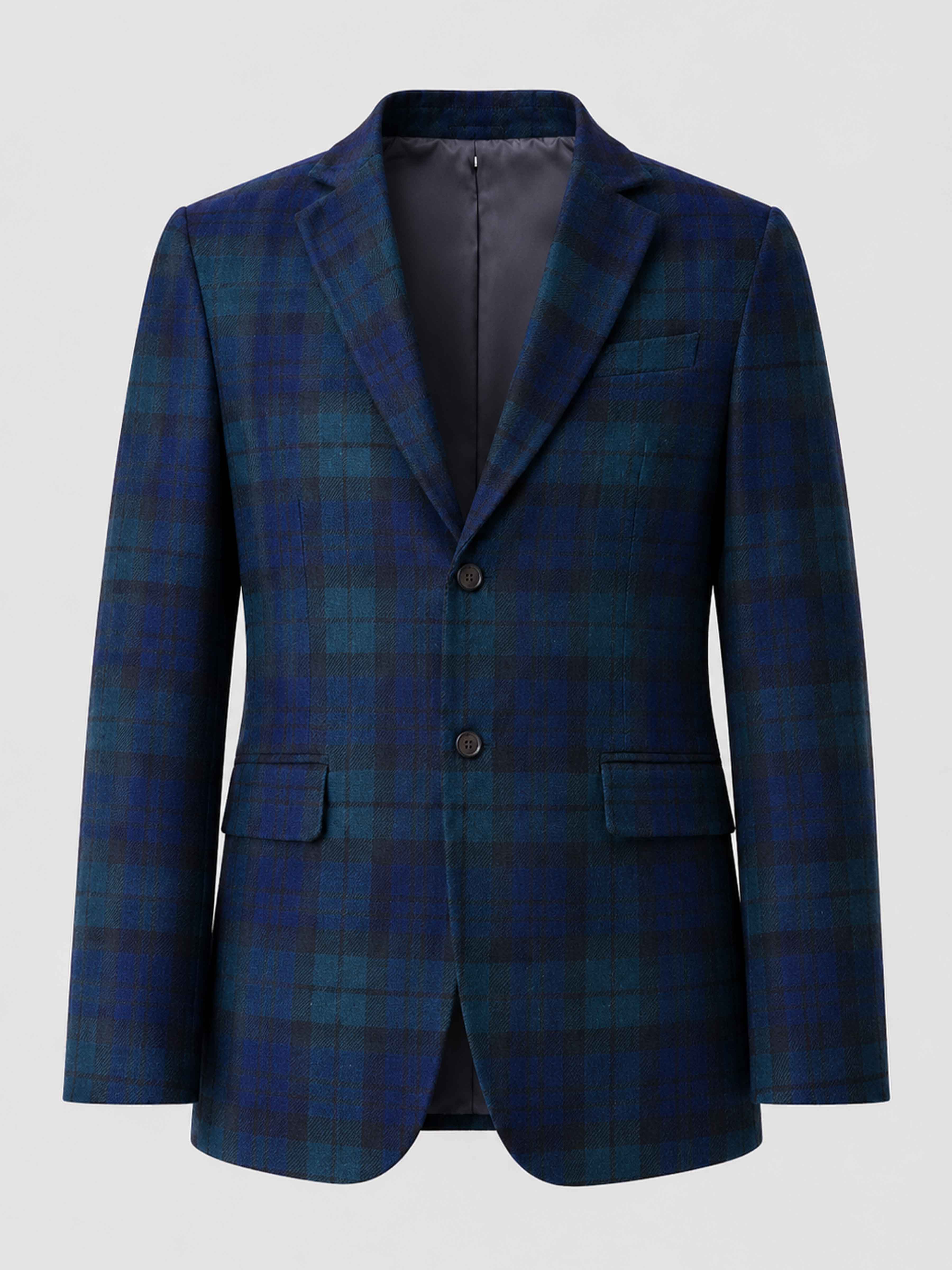 Costume Homme À Carreaux Bleu-Vert Ajusté Simple Boutonnage
