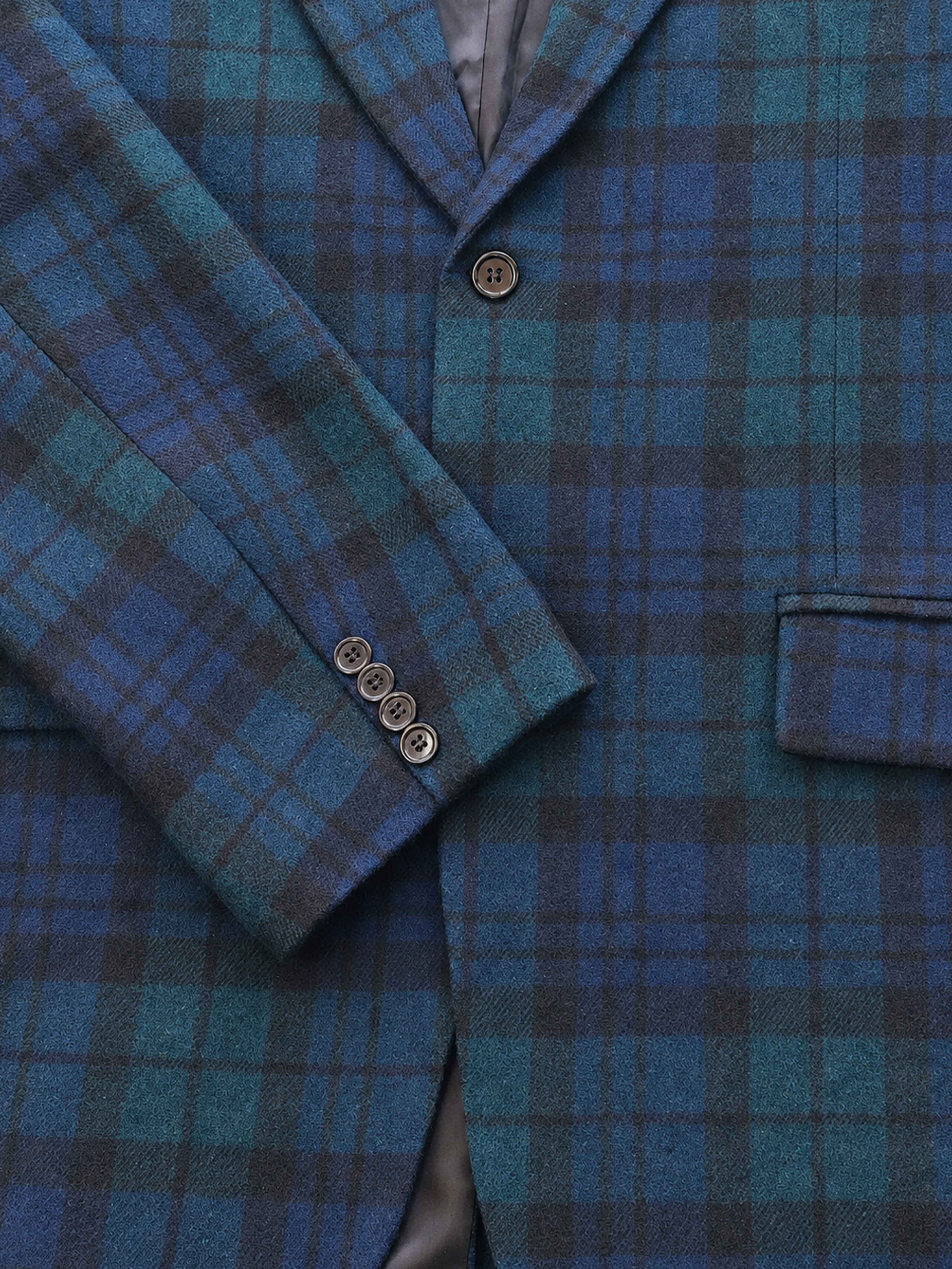 Costume Homme À Carreaux Bleu-Vert Ajusté Simple Boutonnage