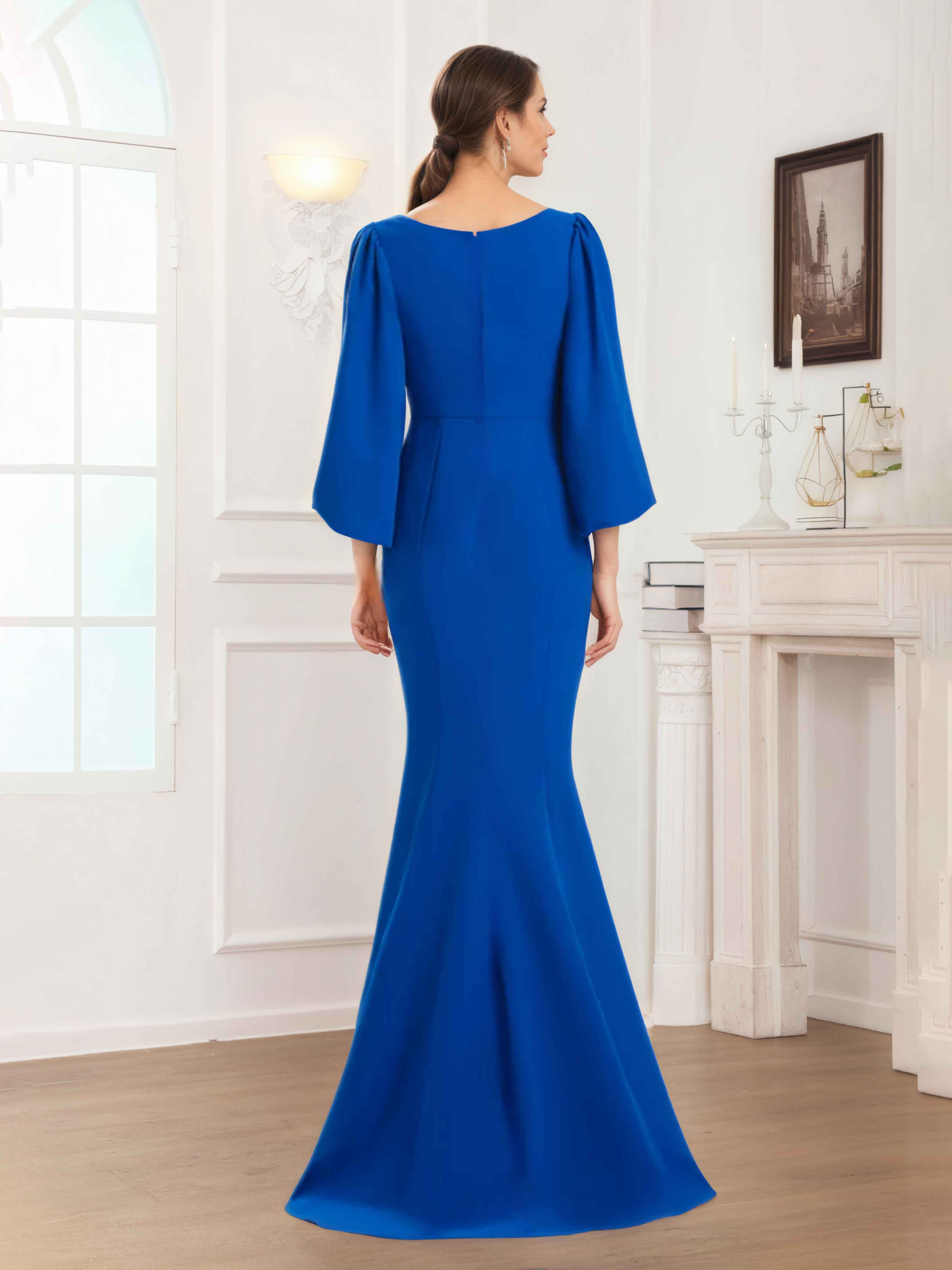 Mère De Mariée En Mousseline À Intellectuelle Trompette Col V Longueur Au Sol Aeliana
