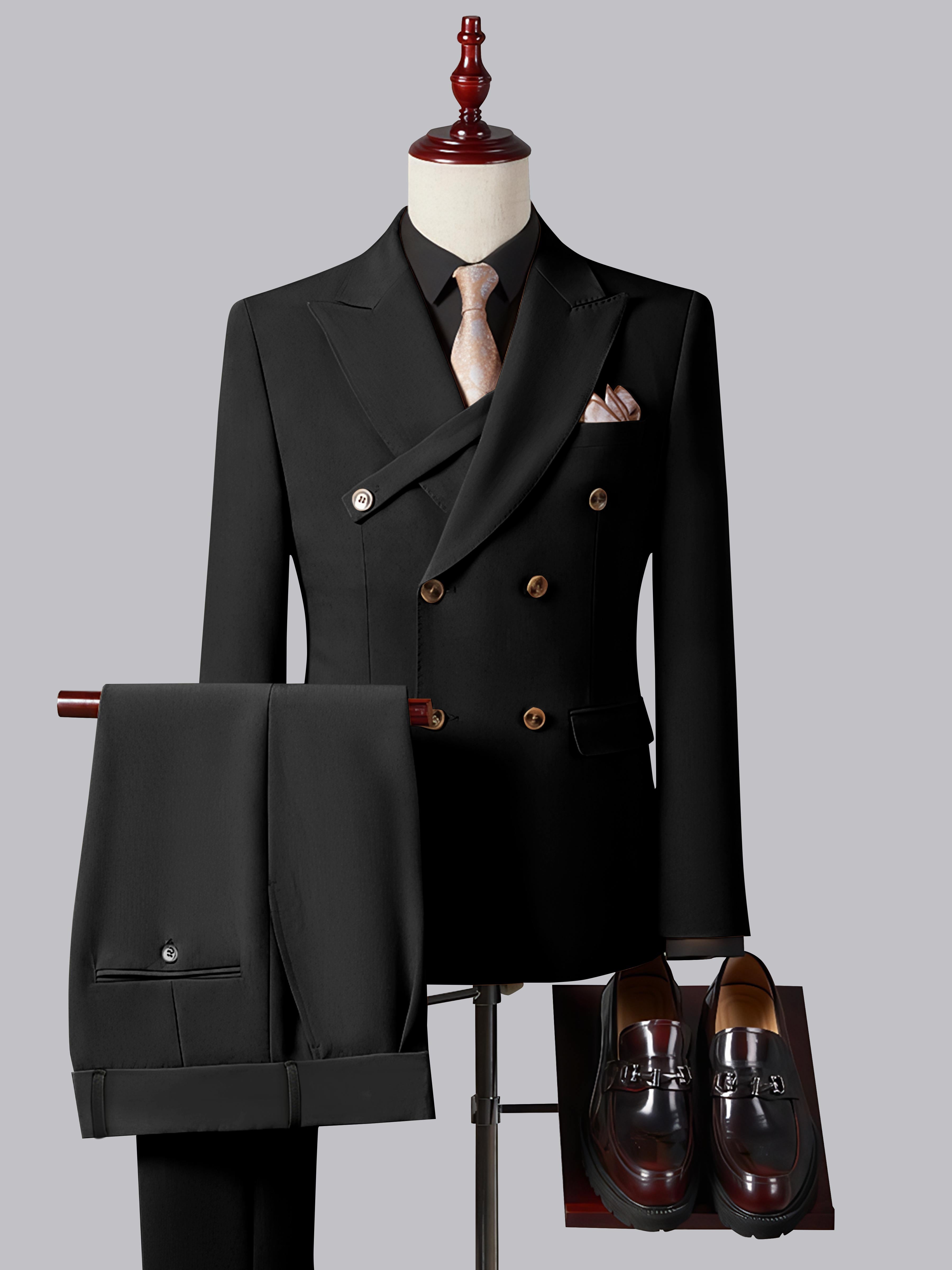 Costume Homme Ajusté Élégant Double Boutonnage Ceinturé À Revers Pointus 2 Pièces