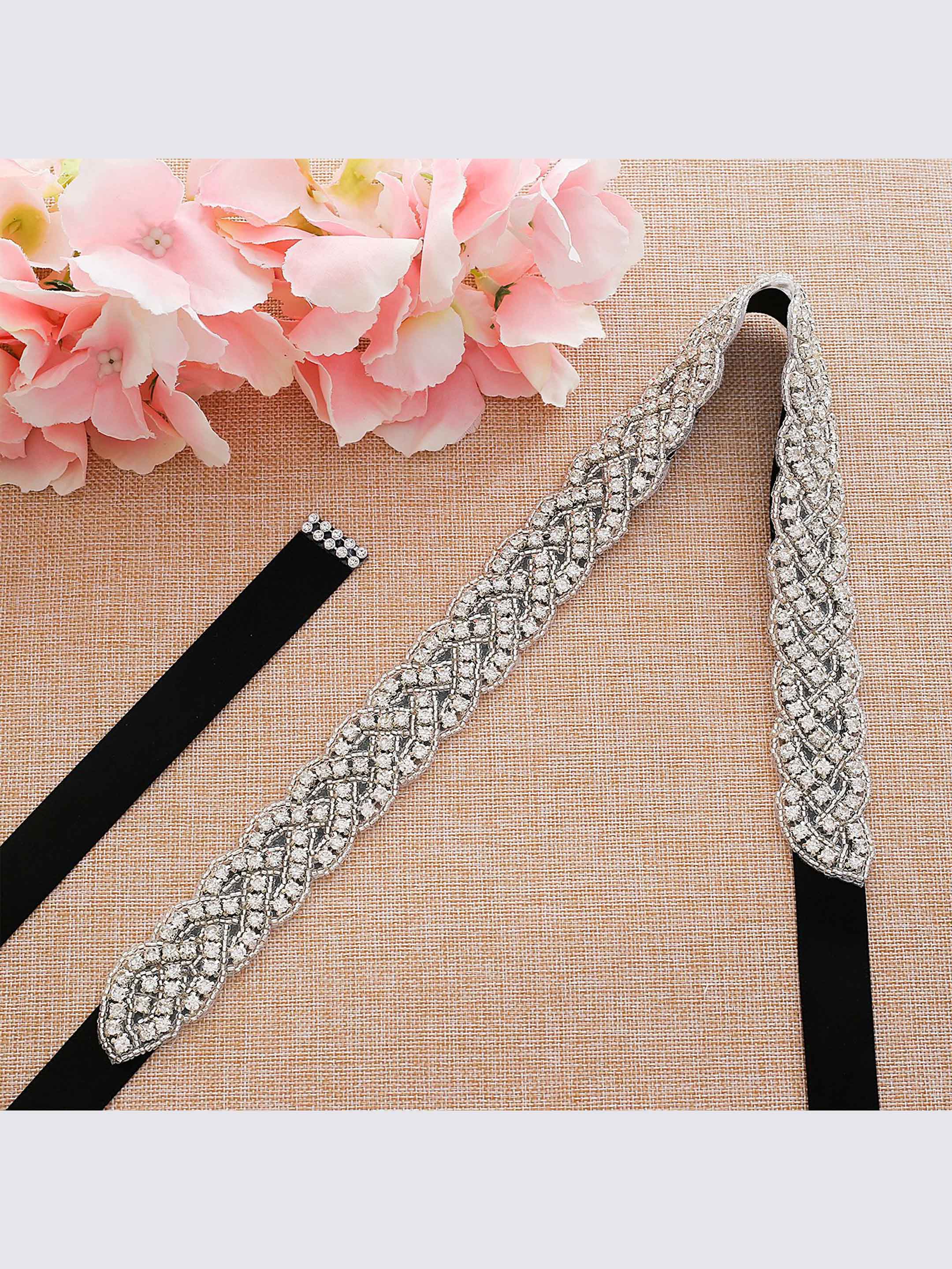 Ceinture Ruban Femme Strass Brillant Et Perles