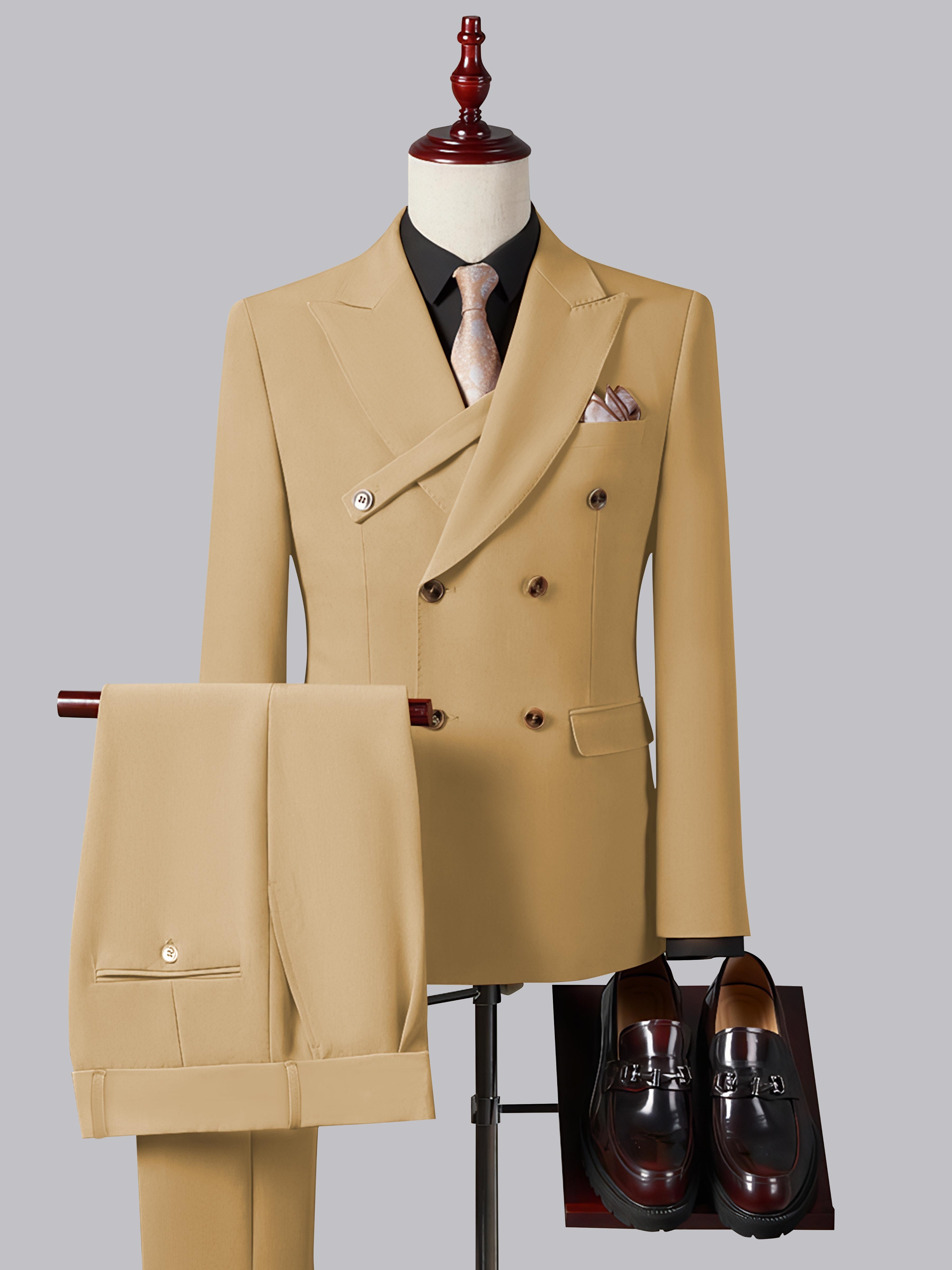 Costume Homme Ajusté Élégant Double Boutonnage Ceinturé À Revers Pointus 2 Pièces