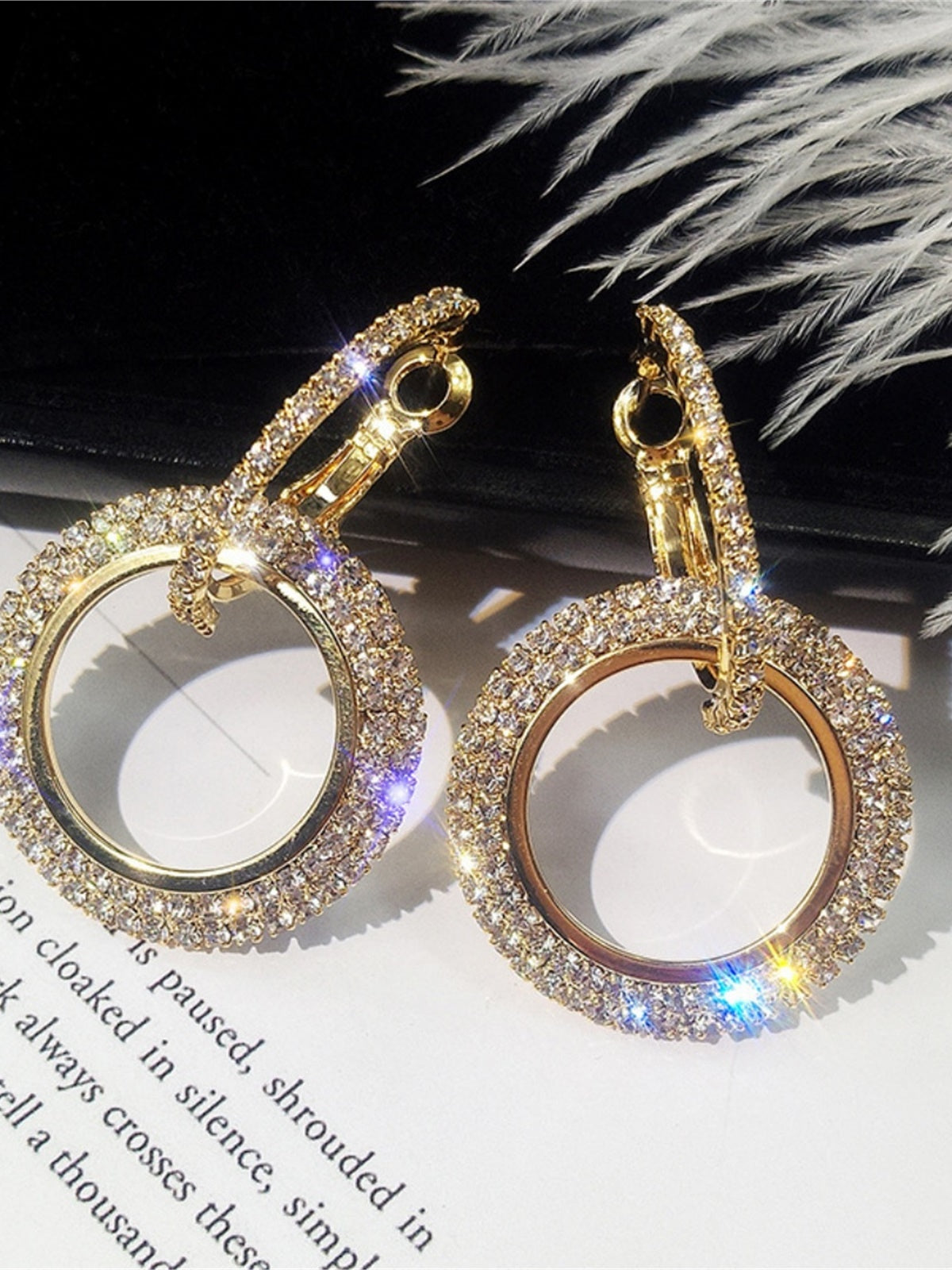 Boucles D'Oreilles Pendantes Circulaires En Strass Pour Tenues De Soirée