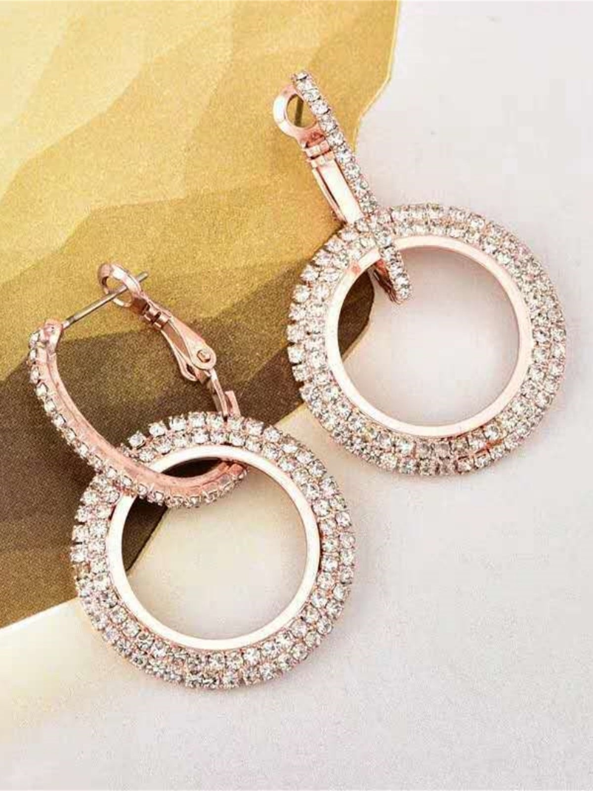 Boucles D'Oreilles Pendantes Circulaires En Strass Pour Tenues De Soirée
