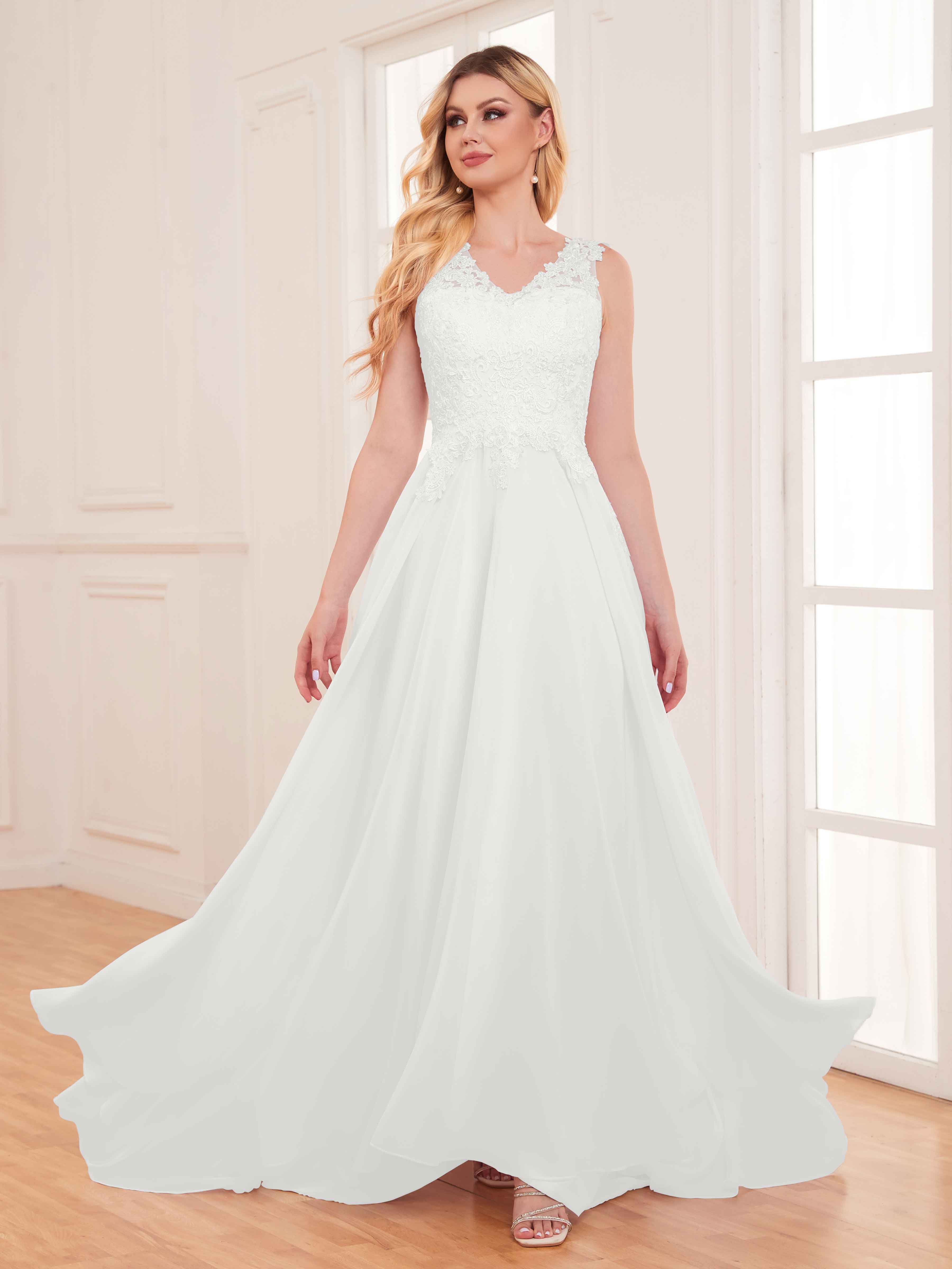 Robe De Mariée En Mousseline À Sans Manches Appliques En Dentelle Rylee