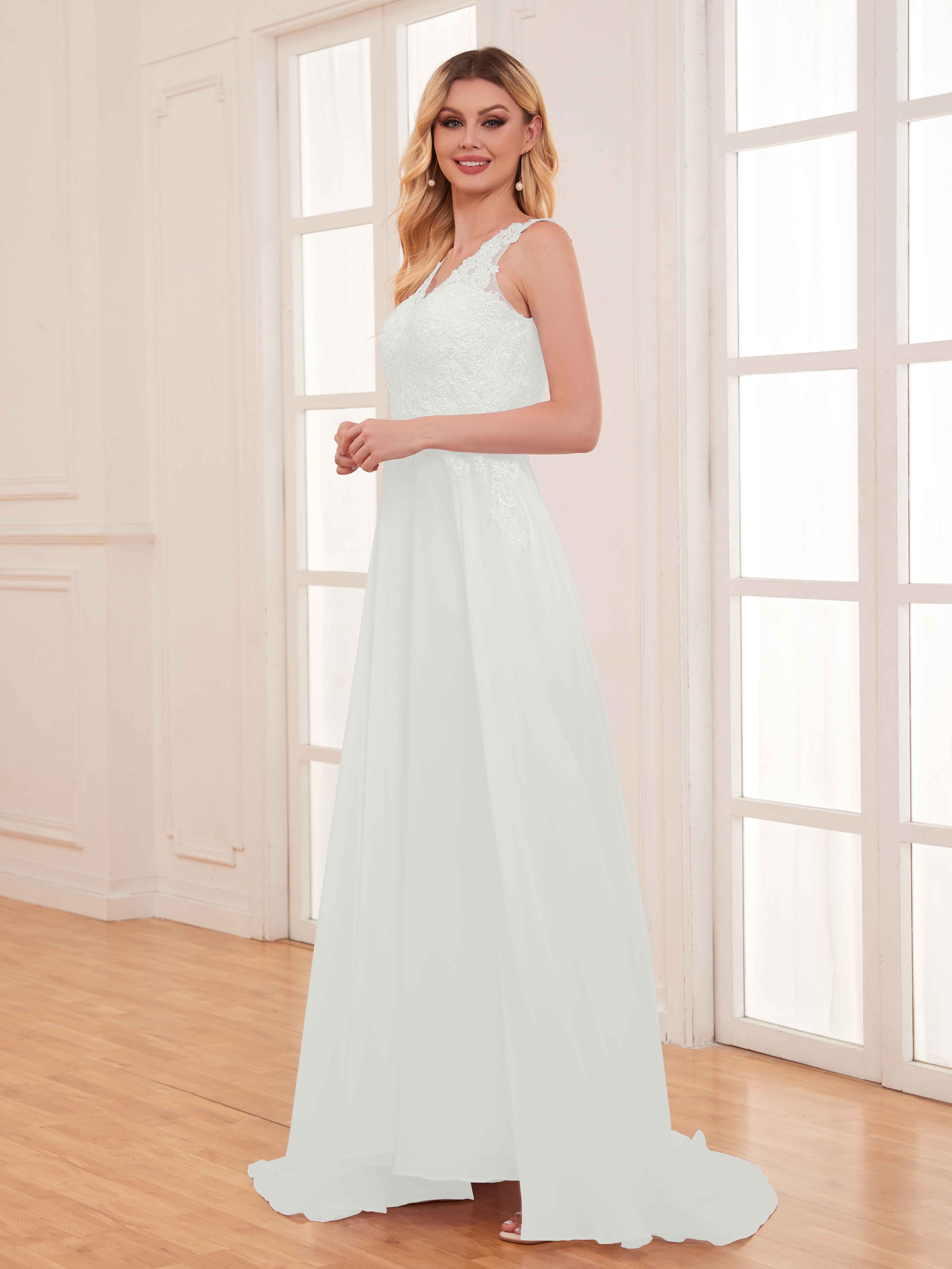 Robe De Mariée En Mousseline À Sans Manches Appliques En Dentelle Rylee
