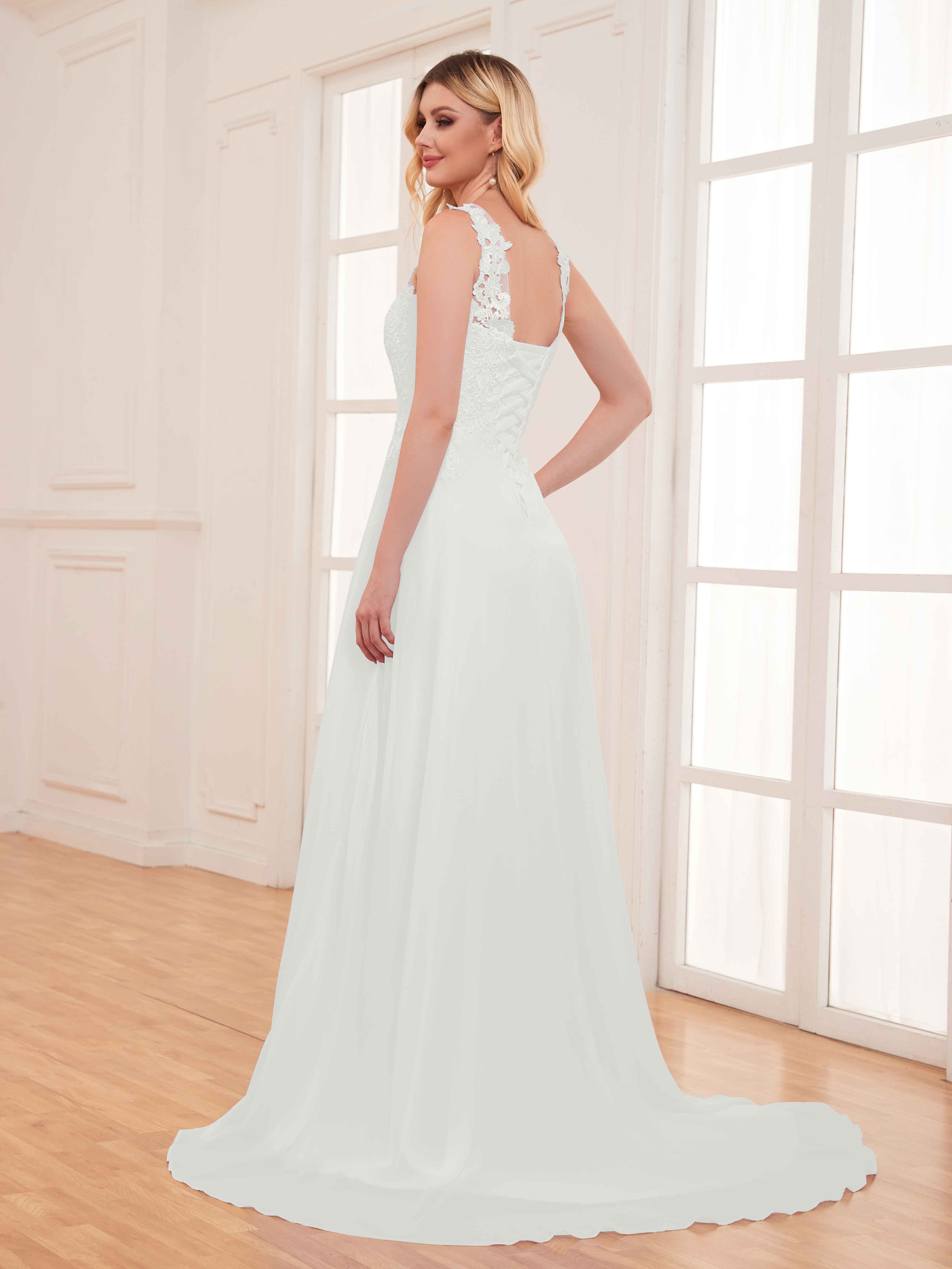 Robe De Mariée En Mousseline À Sans Manches Appliques En Dentelle Rylee