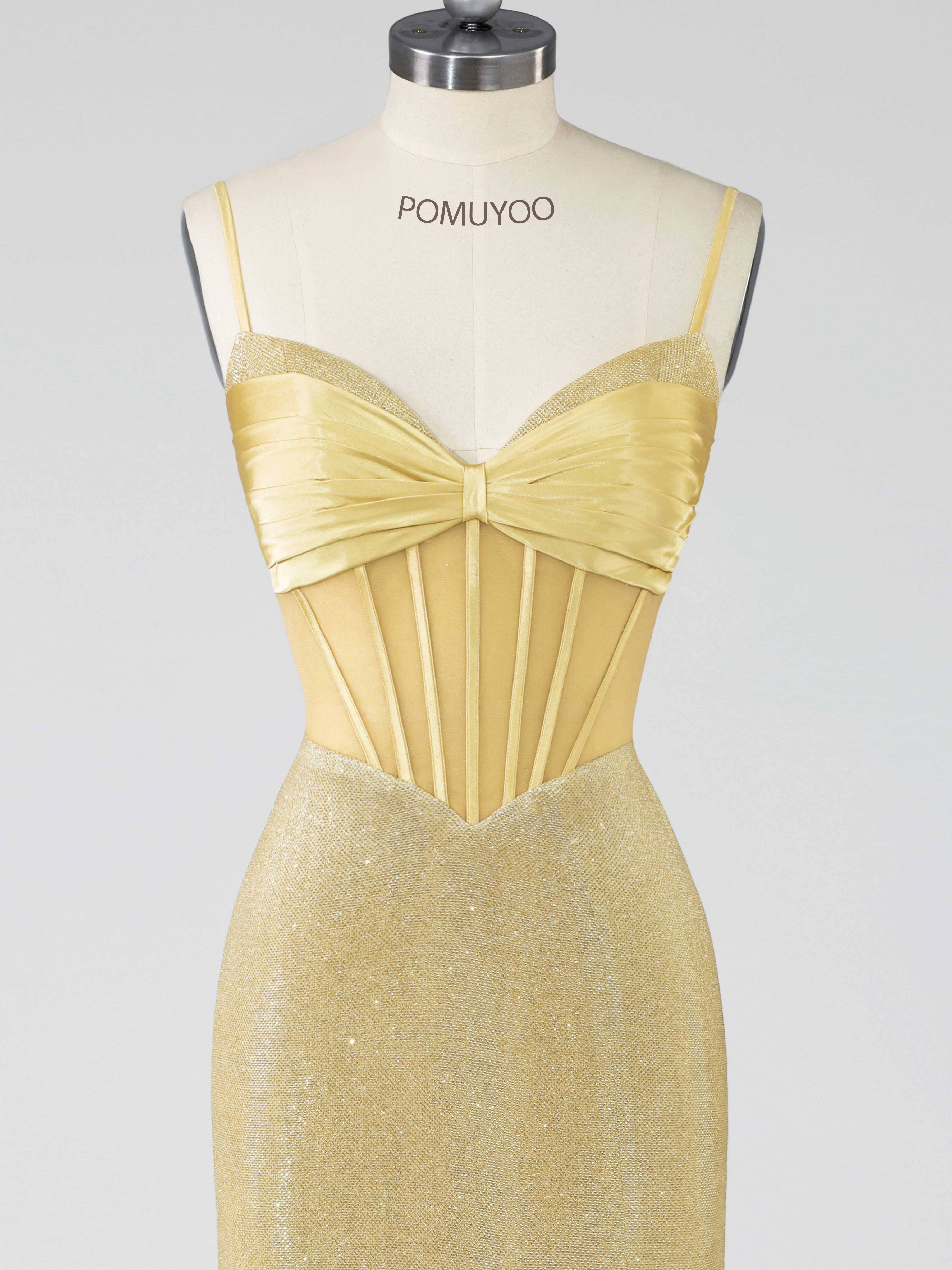 Robes De Bal À Fente À Élégante Sirène Bretelles Spaghetti Corset Jambe Longue