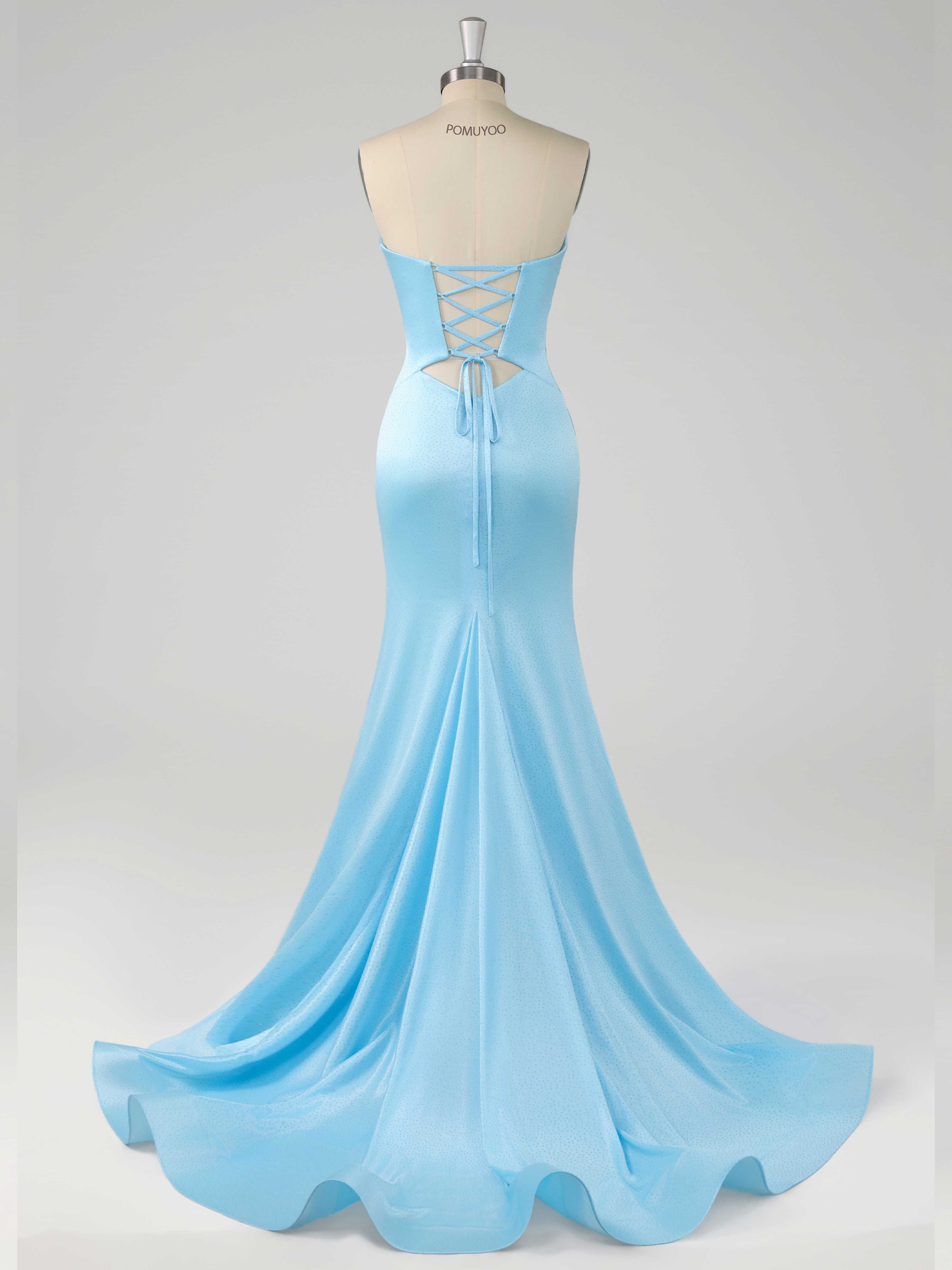 Robes De Bal À Magnifique Sirène Col En Coeur Traîne Balayage Perles Satin