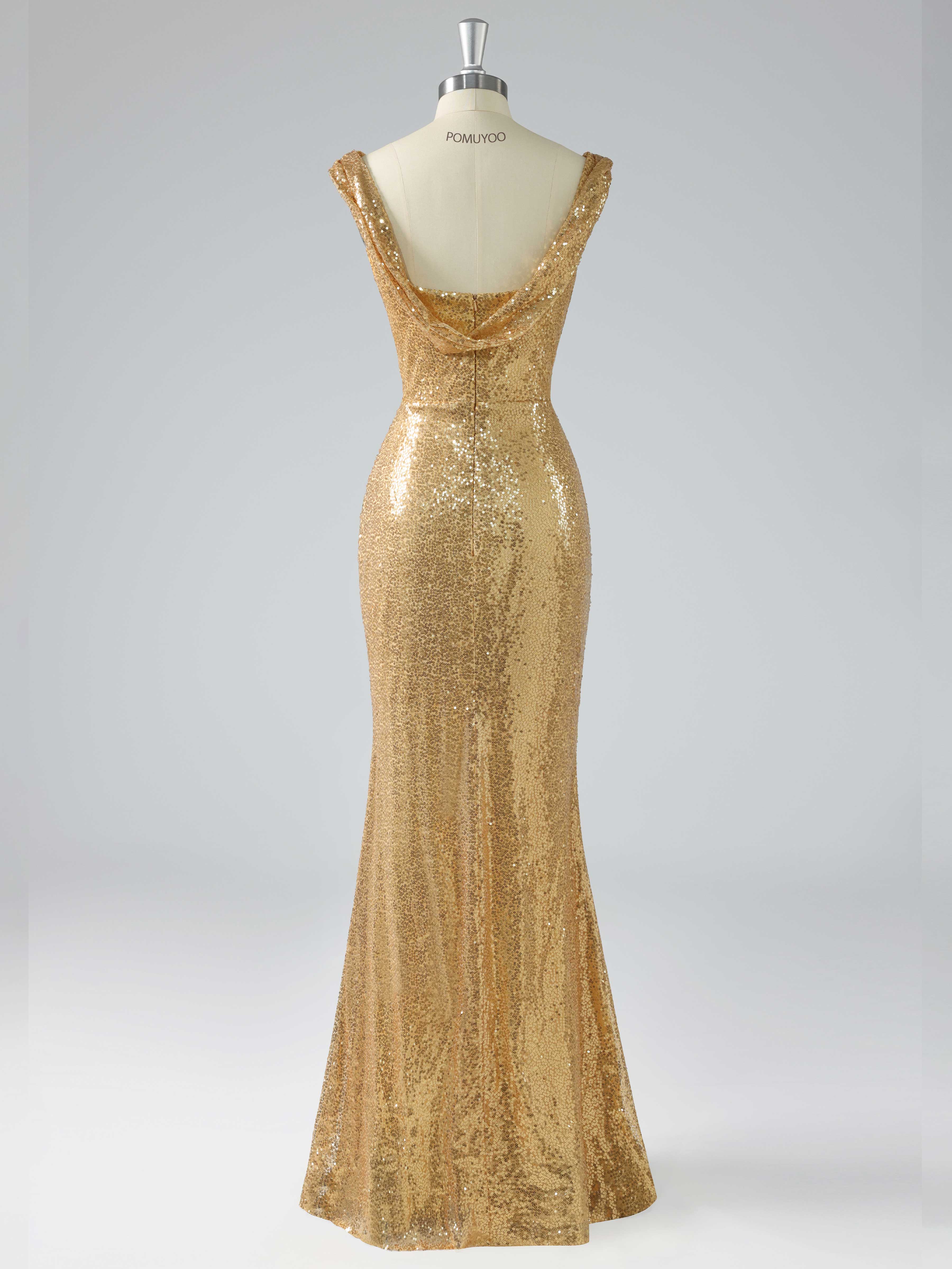 Robes De Bal À Sexy Sirène Ruché Fente À Jambe Longueur Au Sol Paillettes