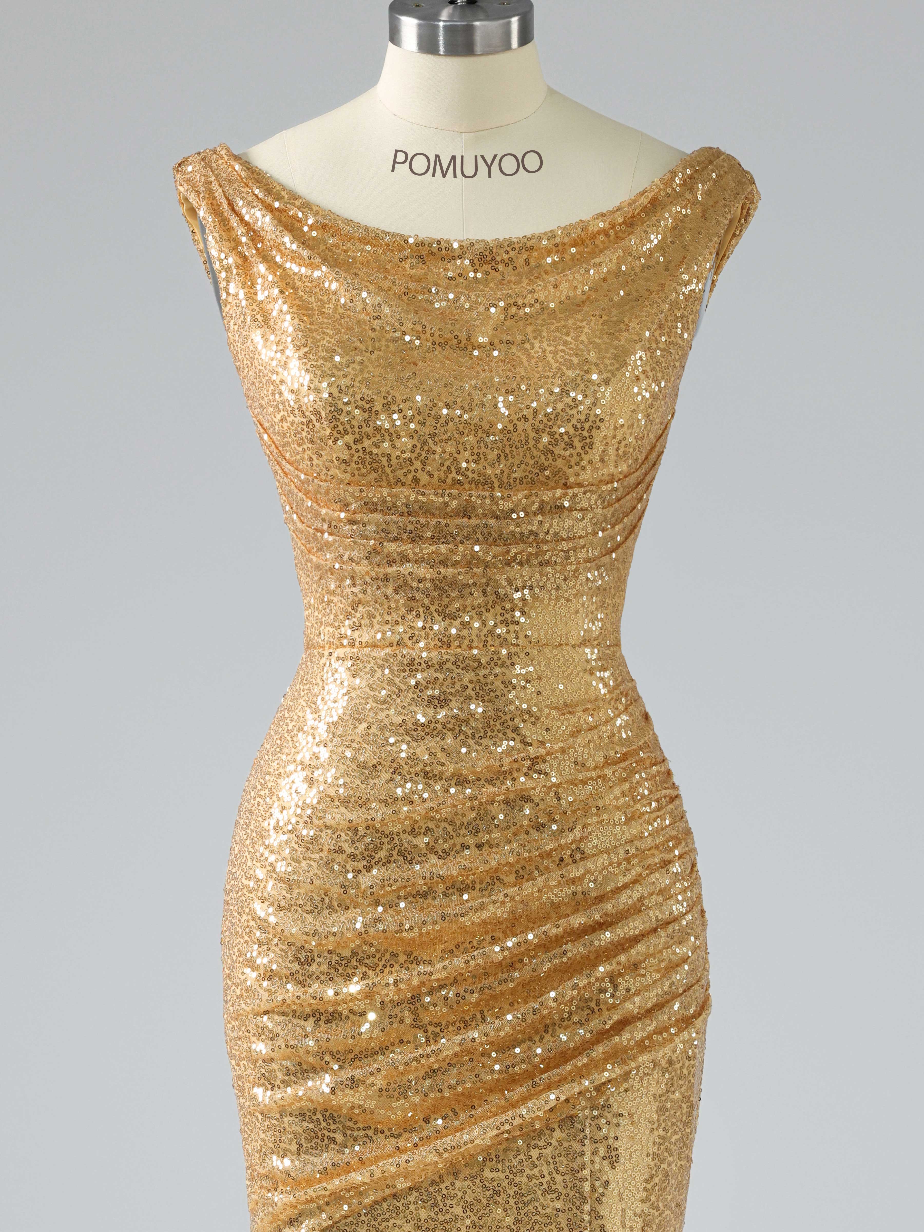 Robes De Bal À Sexy Sirène Ruché Fente À Jambe Longueur Au Sol Paillettes