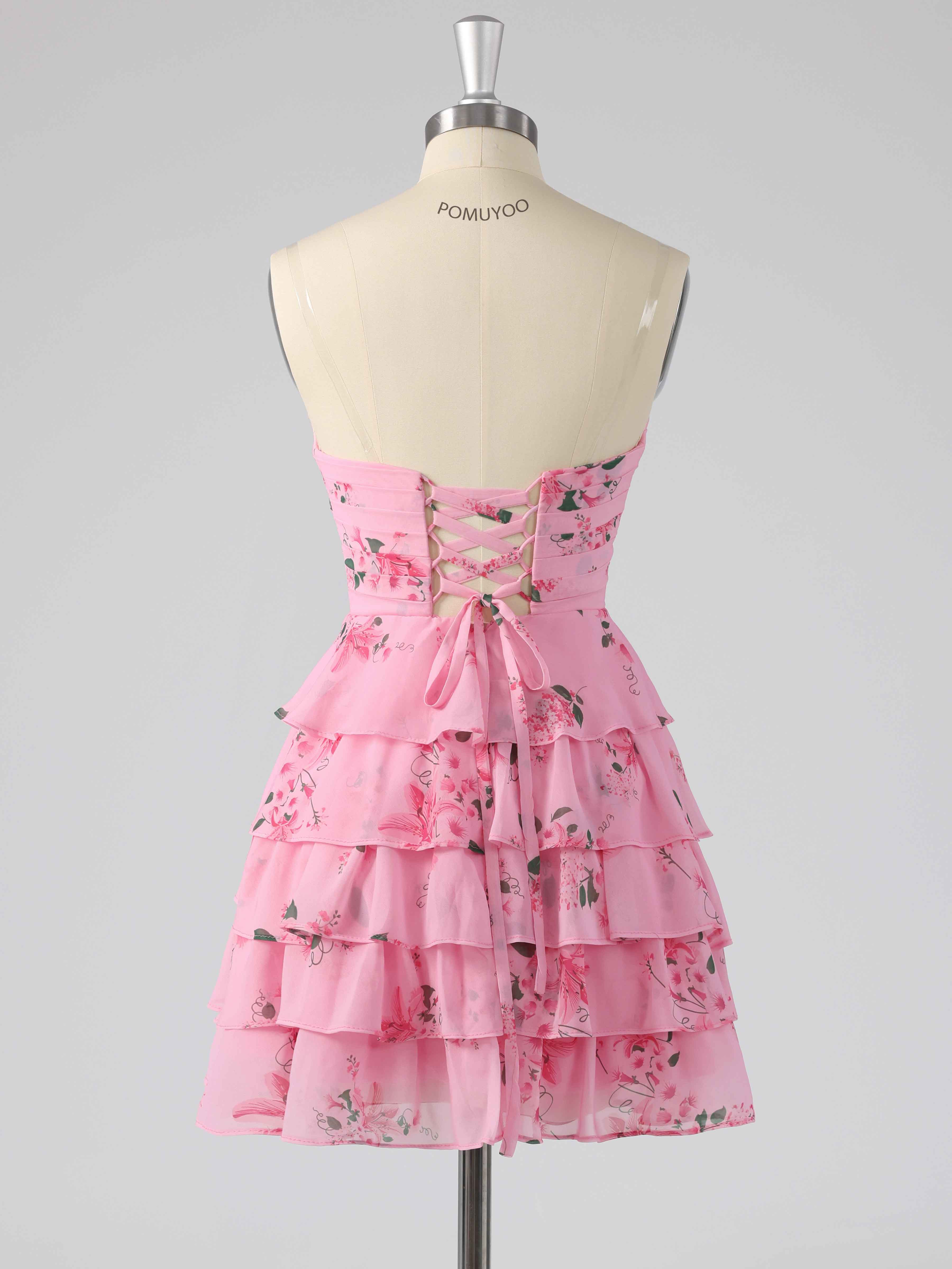 Robes De Bal Courte En Mousseline Imprimé Fleuri À Volants Noeud Papillon