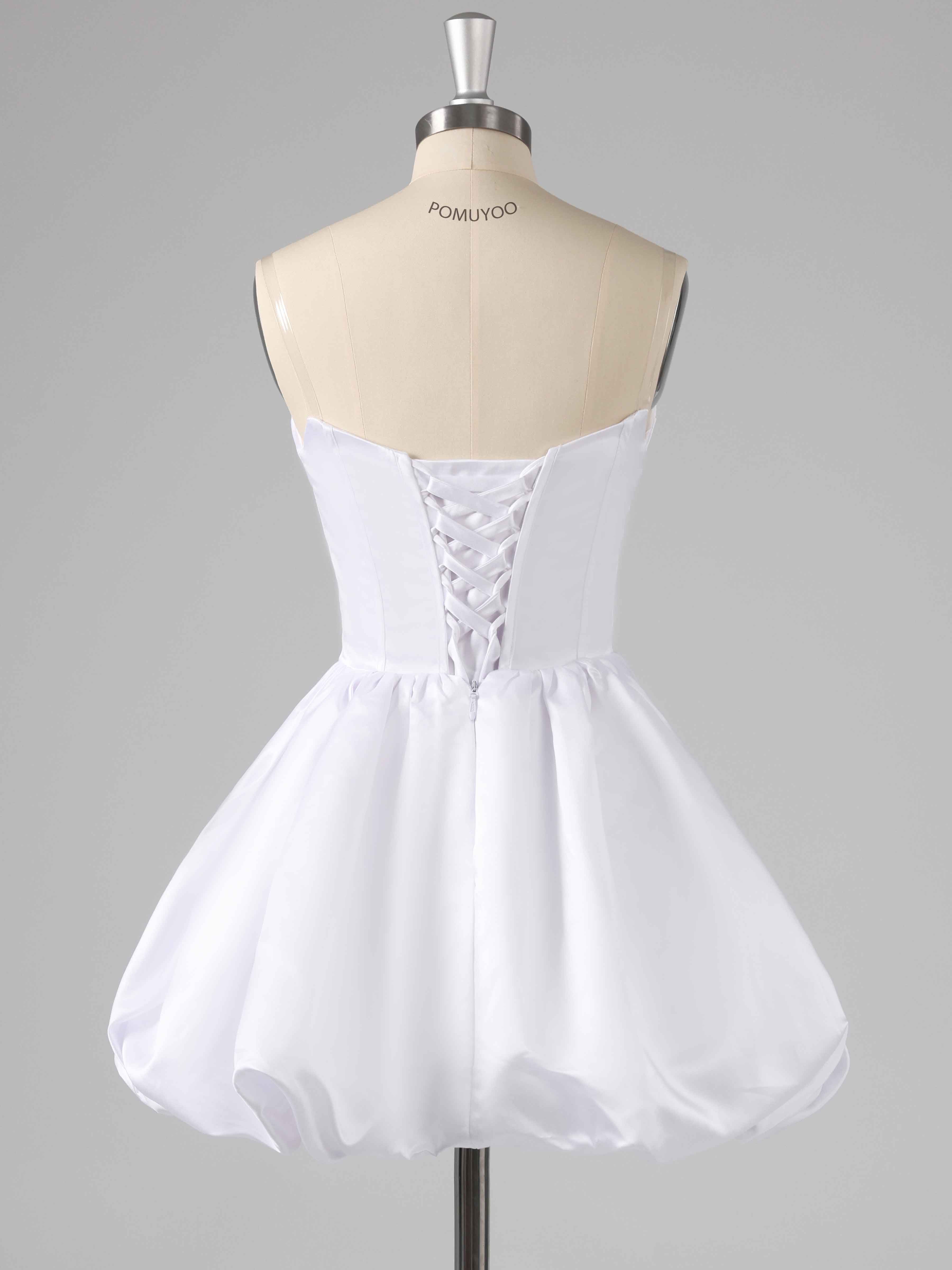 Robes De Bal Courte En Satin À Épaules Dénudées Corset Ruché