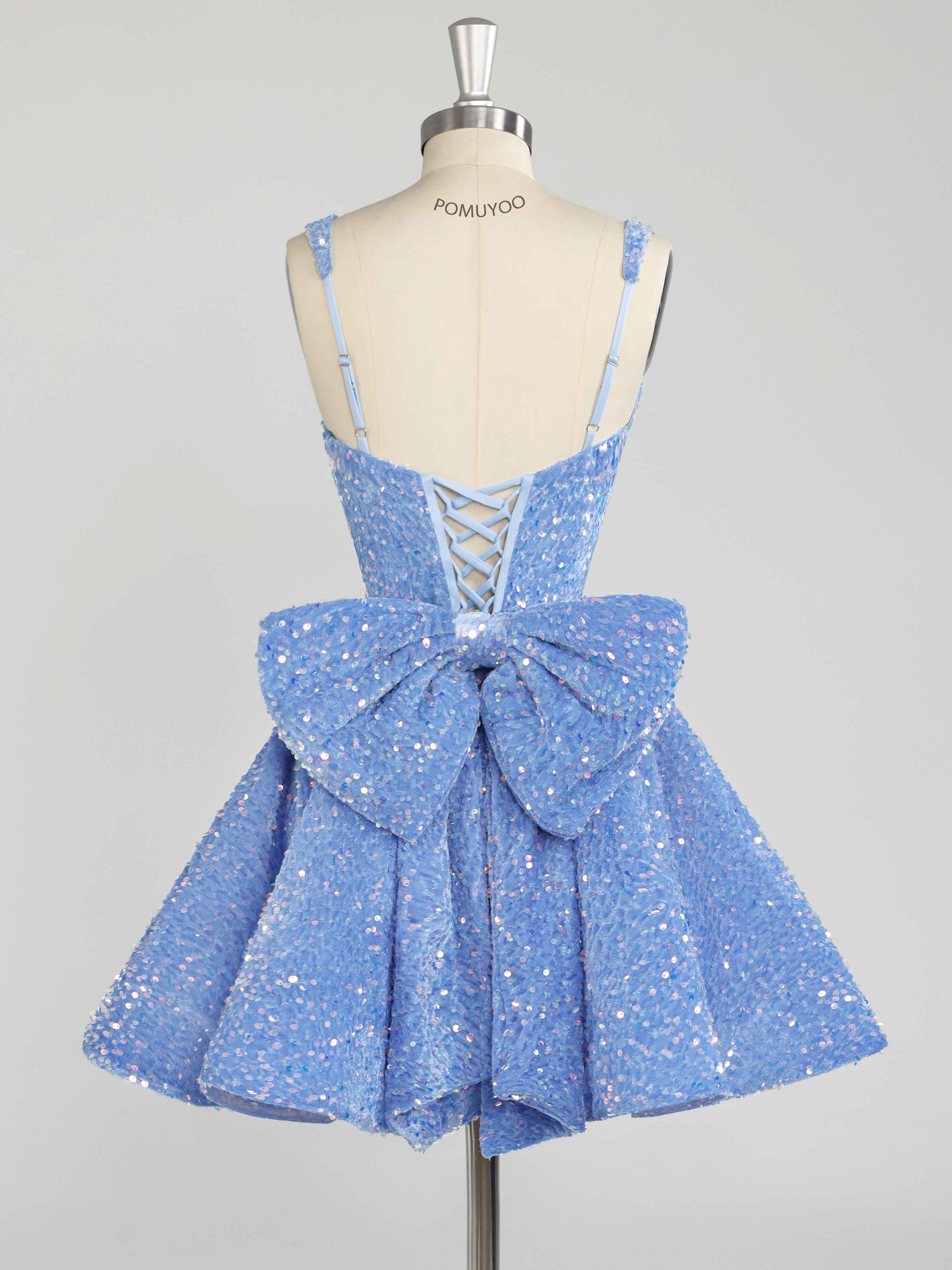 Robes De Bal Courte En Velours Pailleté À Pailleté Noeud Papillon
