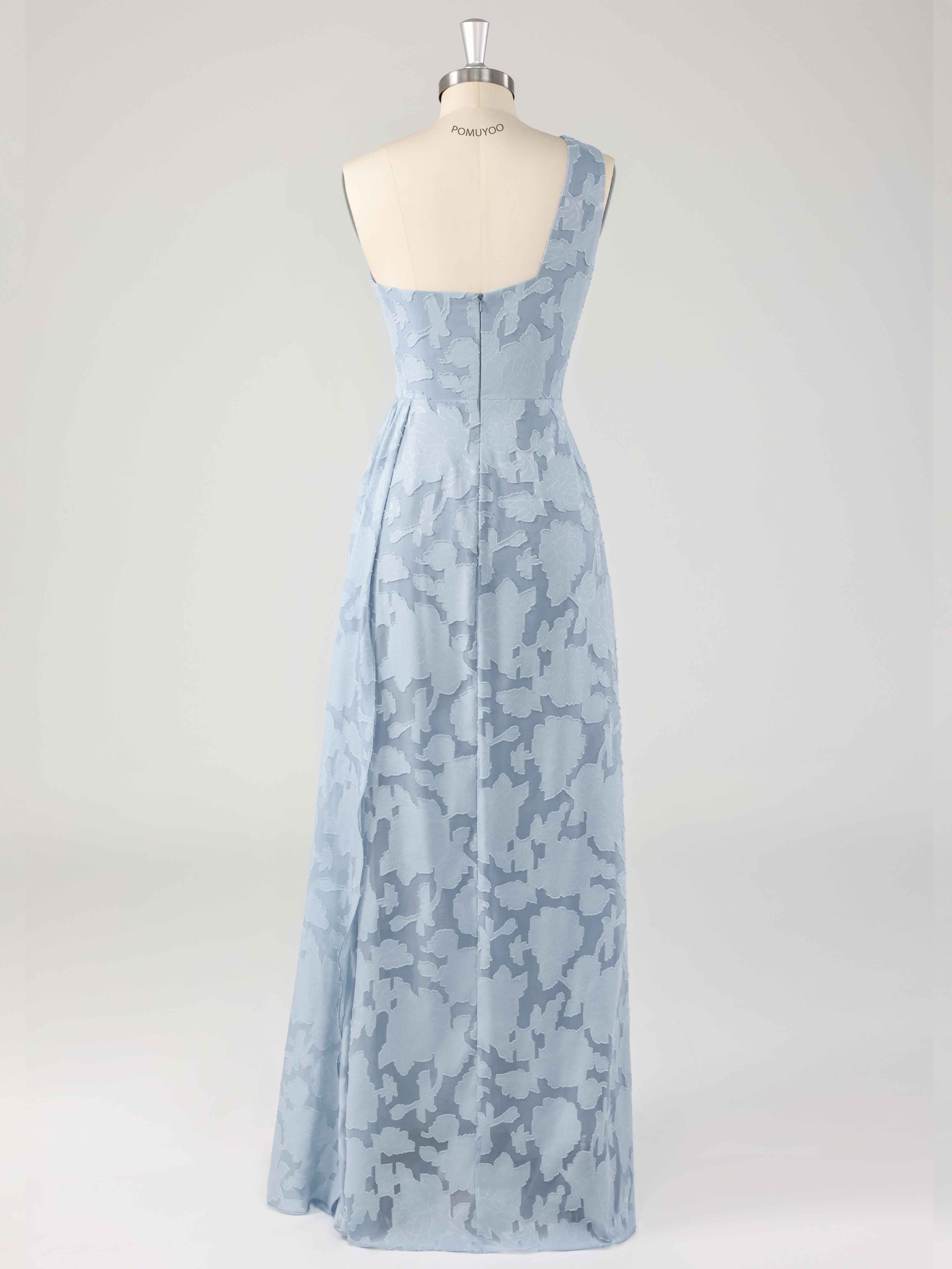 Robes De Demoiselle D'Honneur En Jacquard Mousseline À Ruché Fente À Jambe
