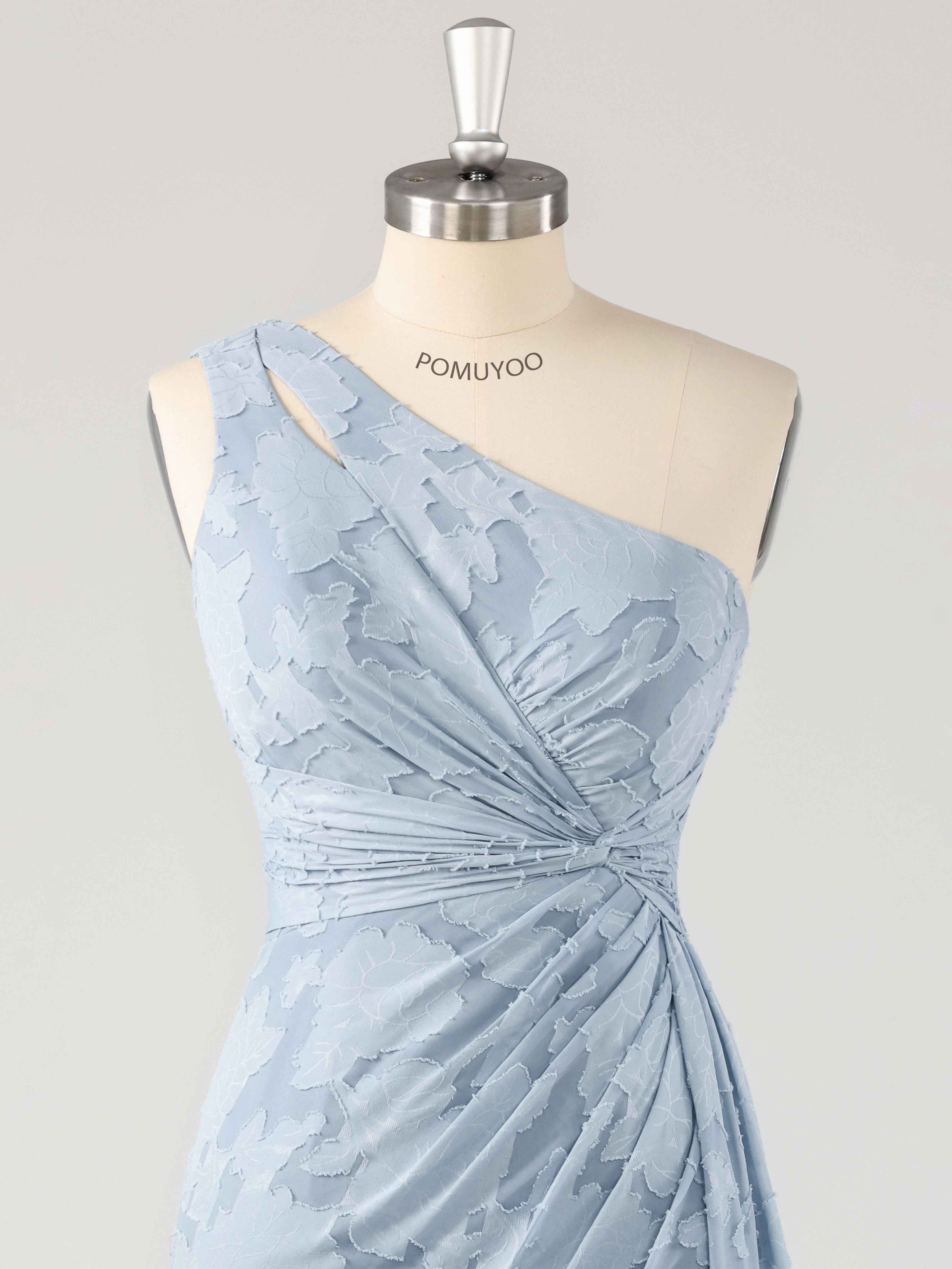 Robes De Demoiselle D'Honneur En Jacquard Mousseline À Ruché Fente À Jambe