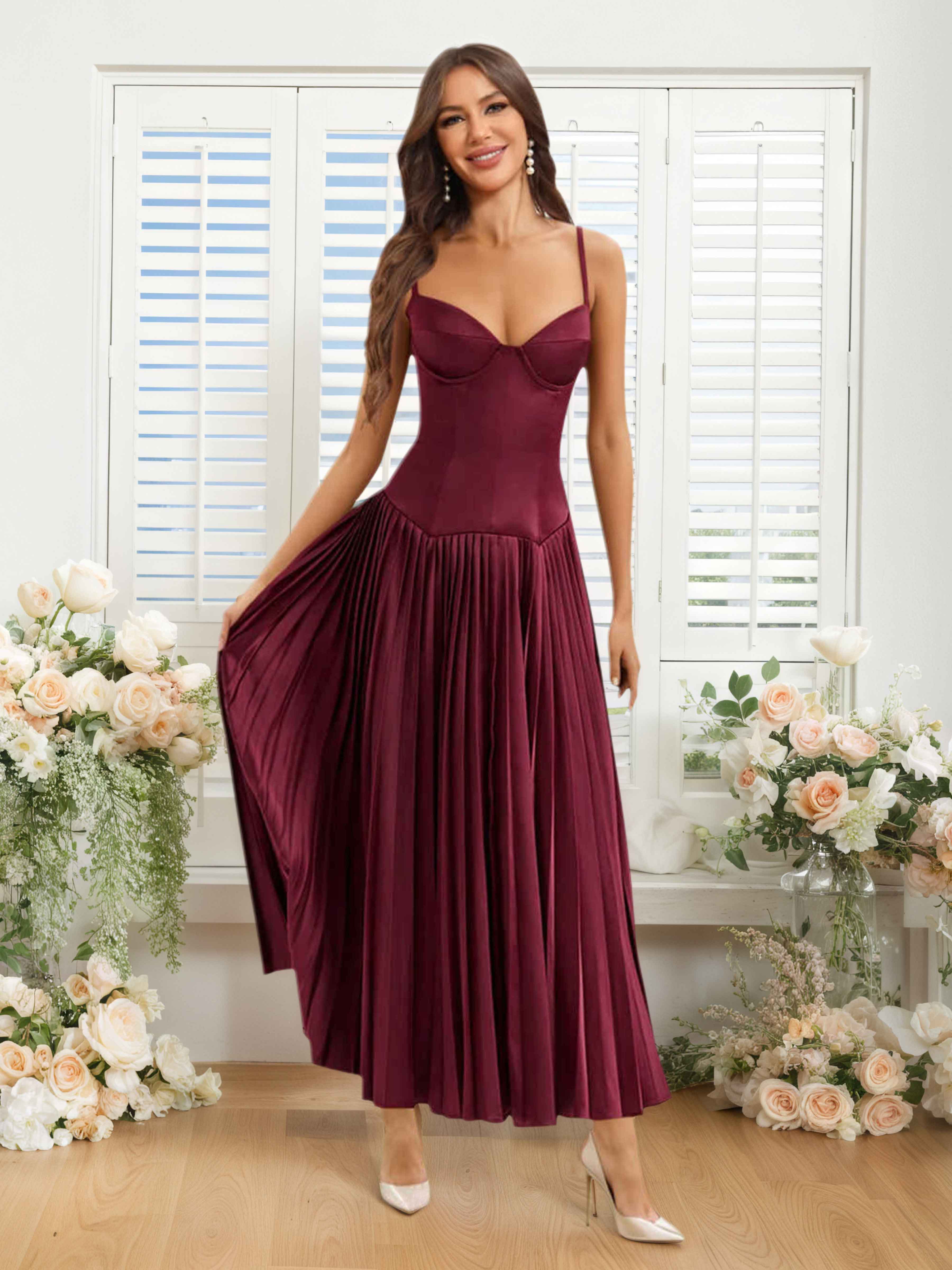 Robes De Demoiselle D'Honneur En Satin À Bretelles Spaghetti Yvaine