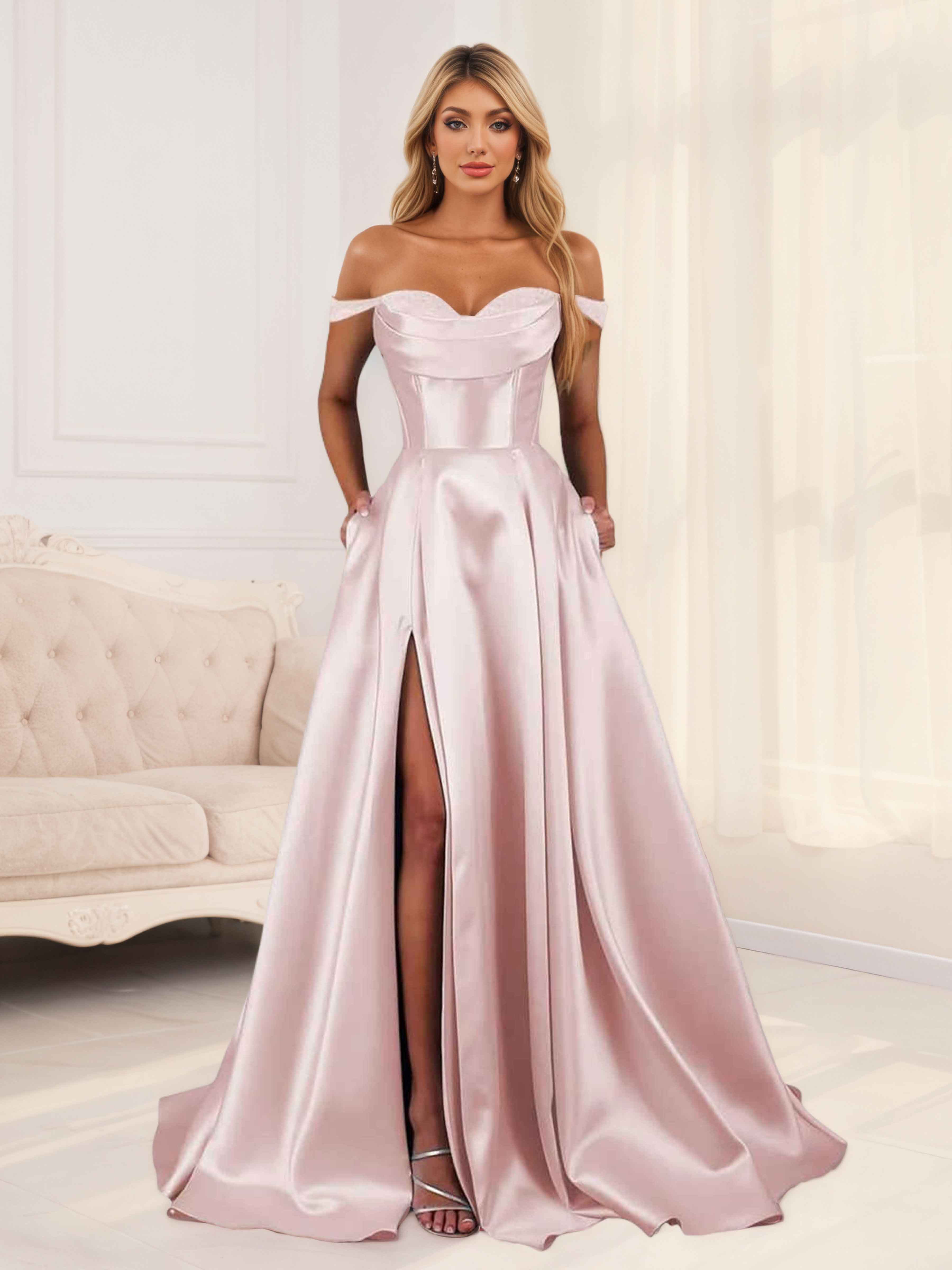 Robes De Demoiselle D'Honneur En Satin À Épaules Dénudées Ruché Kaida