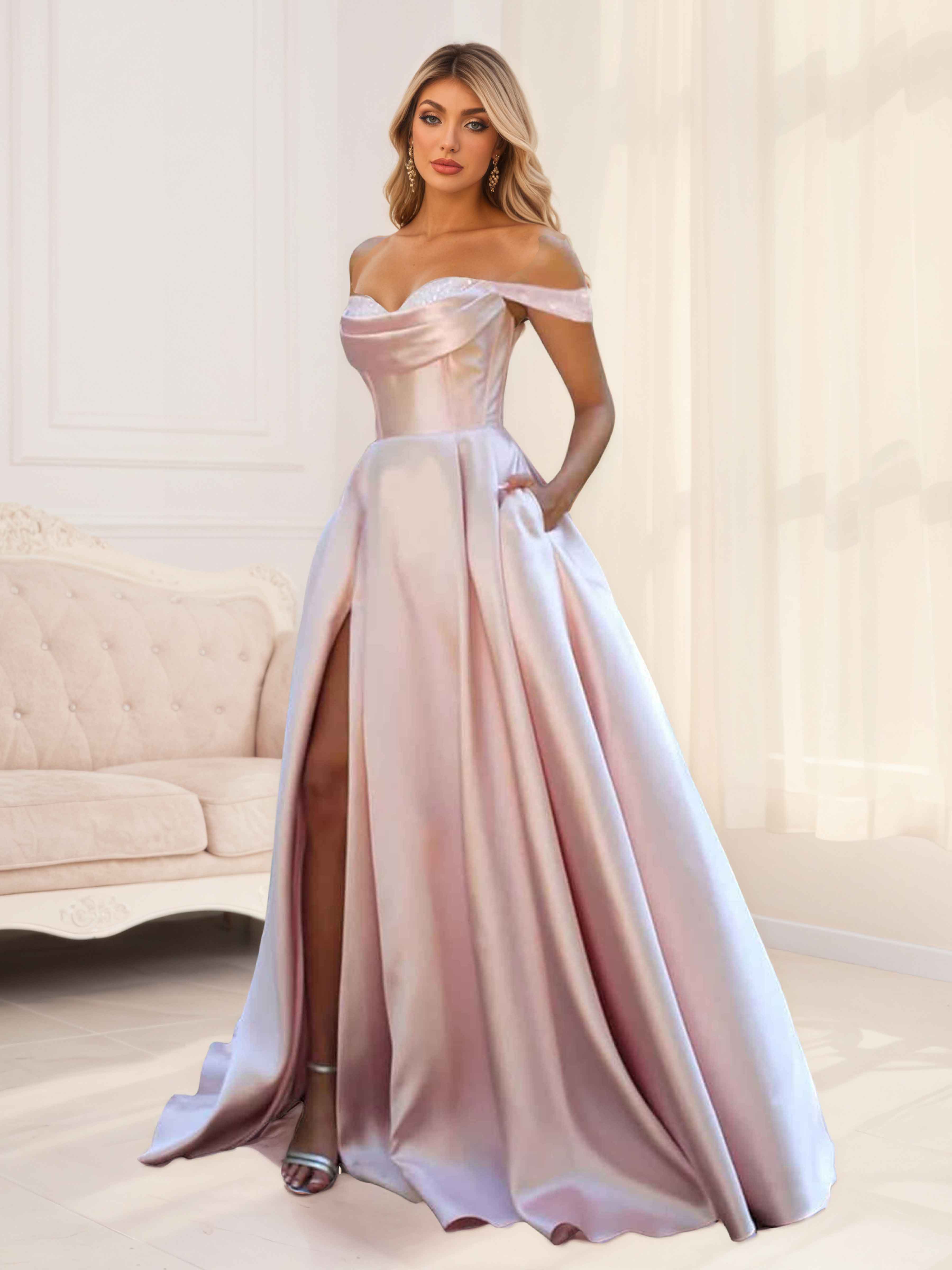 Robes De Demoiselle D'Honneur En Satin À Épaules Dénudées Ruché Kaida