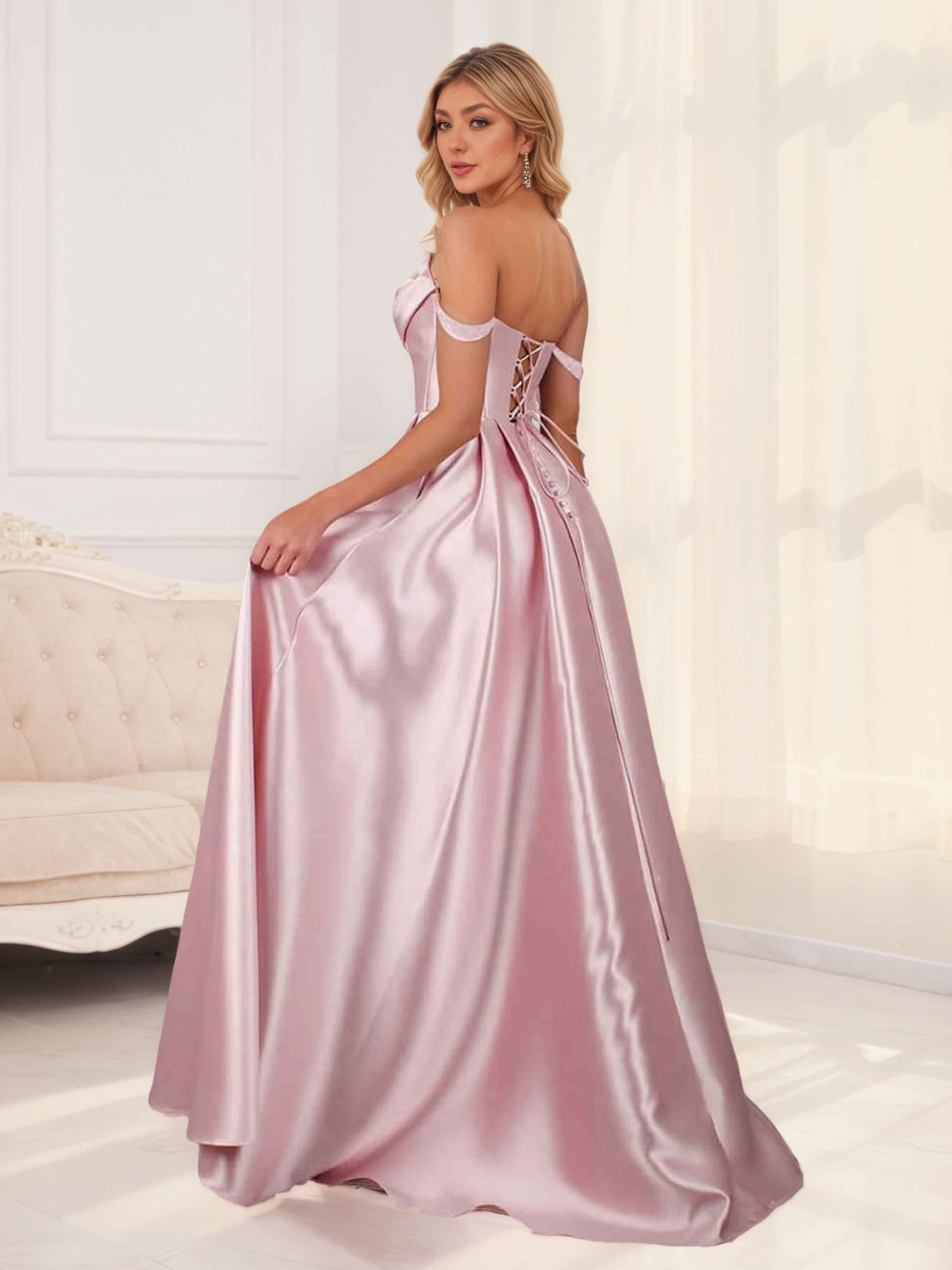 Robes De Demoiselle D'Honneur En Satin À Épaules Dénudées Ruché Kaida
