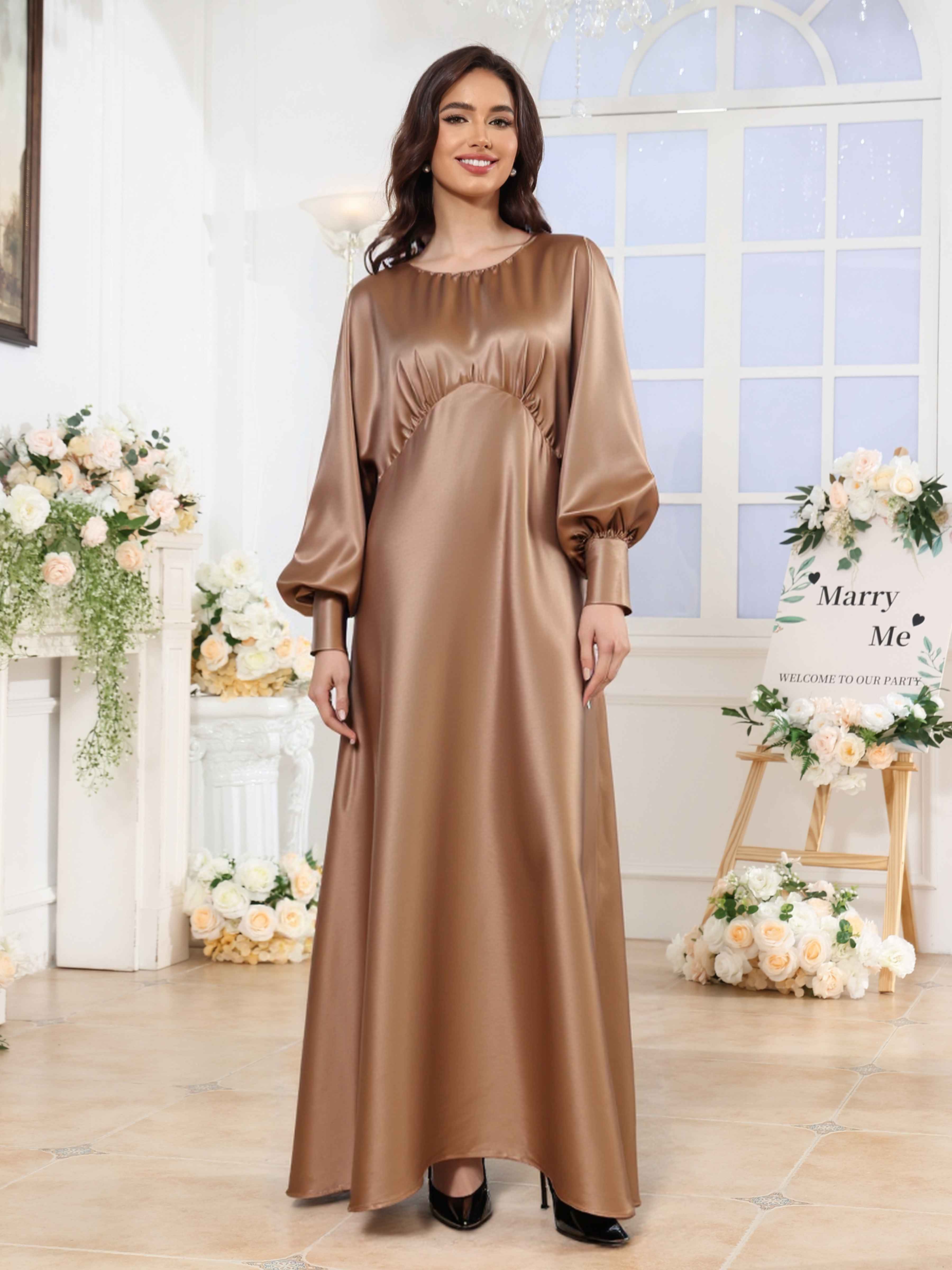 Robes De Demoiselle D'Honneur En Satin À Manches Longues Wrenna