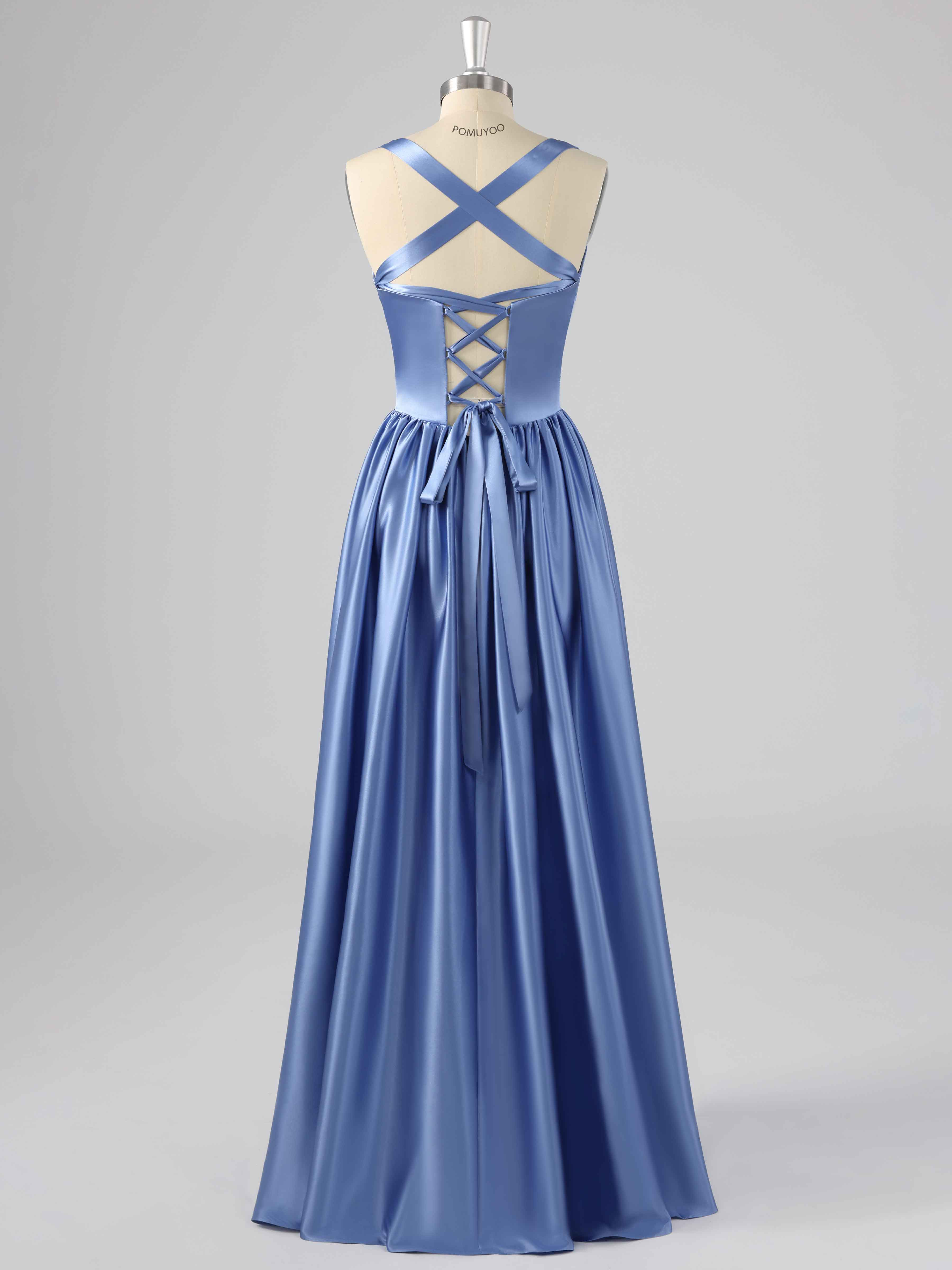 Robes De Demoiselle D'Honneur En Satin À Col V Sans Manches Fente À Jambe