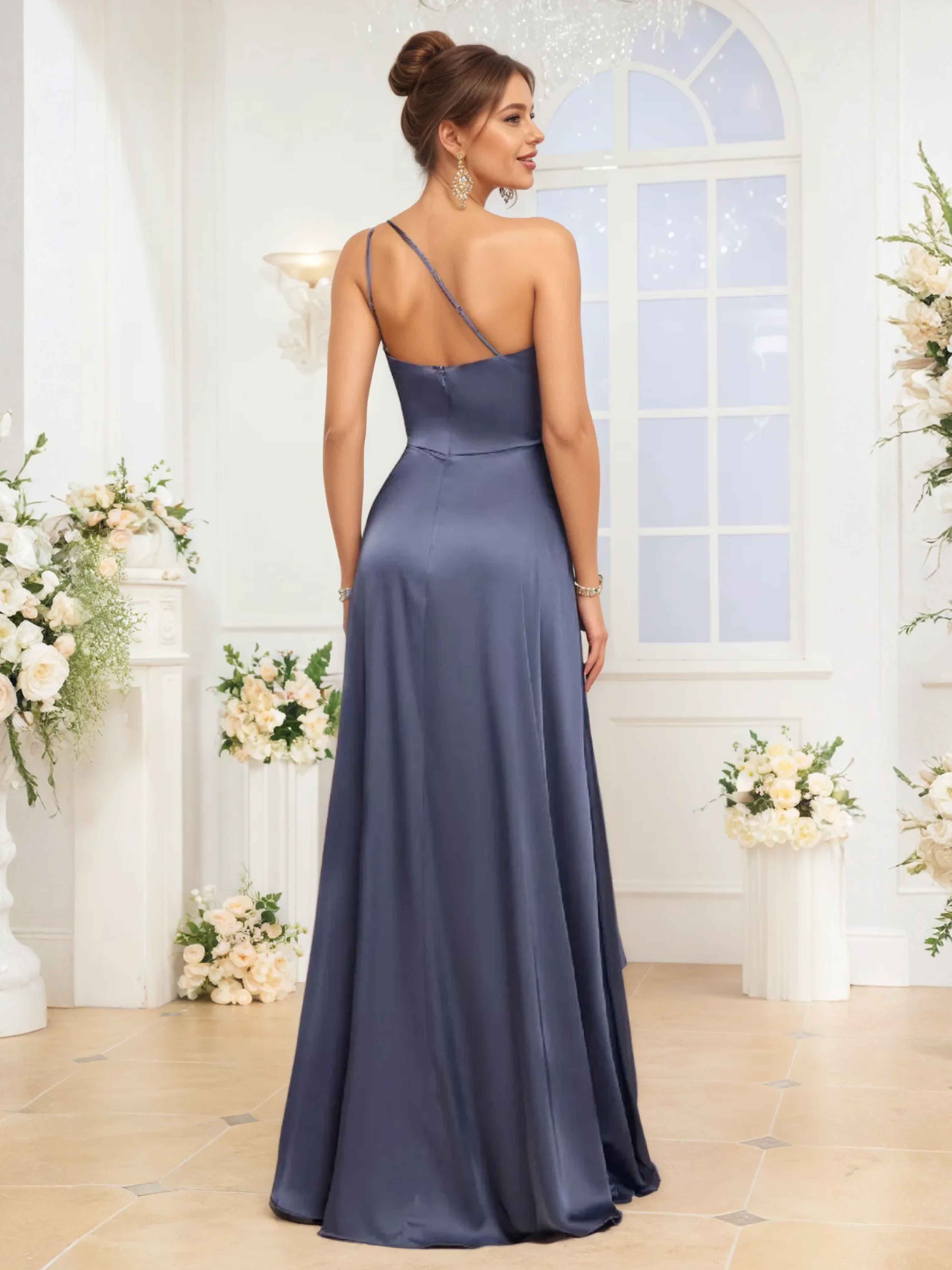 Robes De Demoiselle D'Honneur En Satin À Une Épaule Celandine