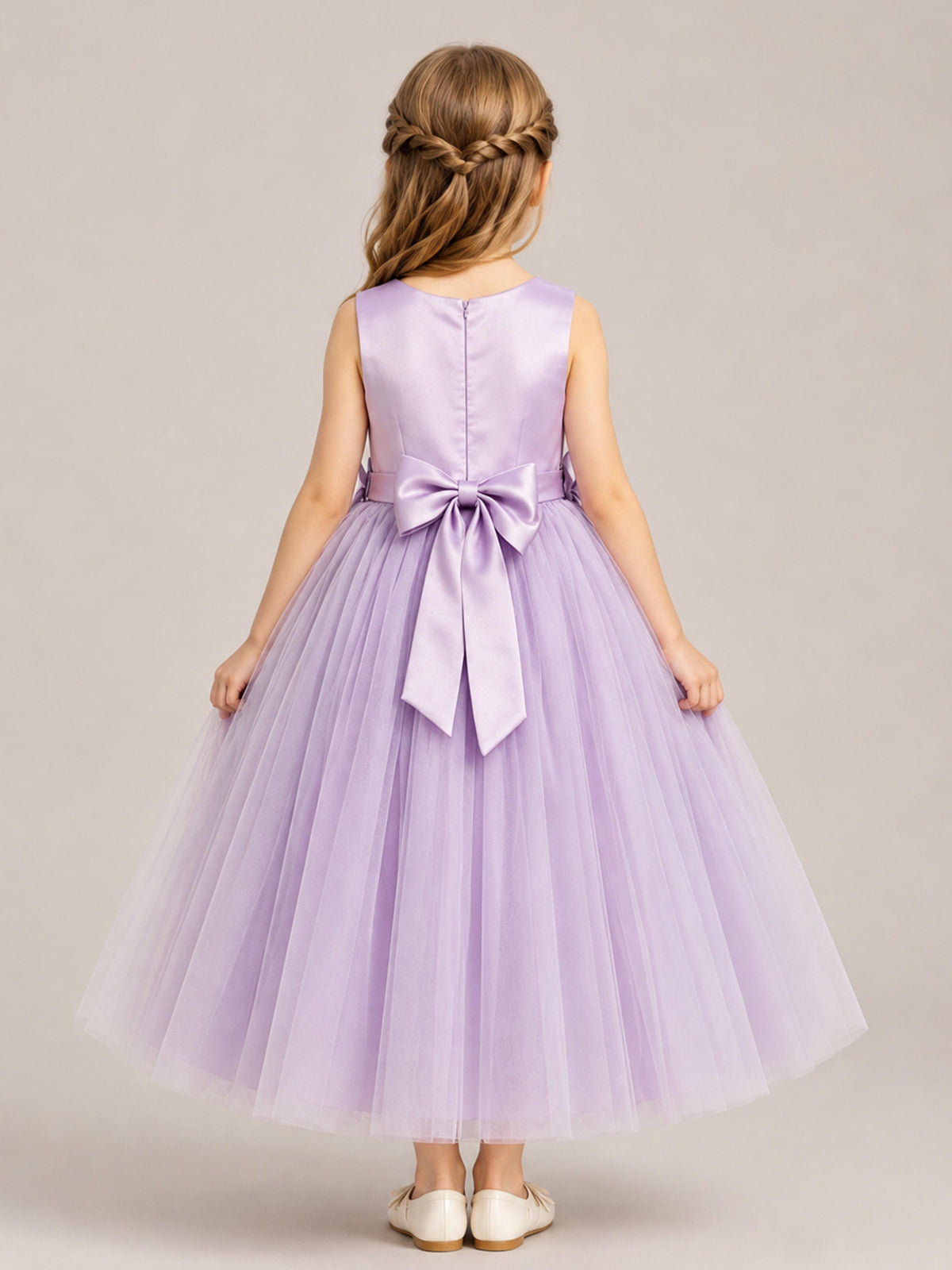 Robes De Fille En Satin À Beau A-ligne Sans Manches Arc