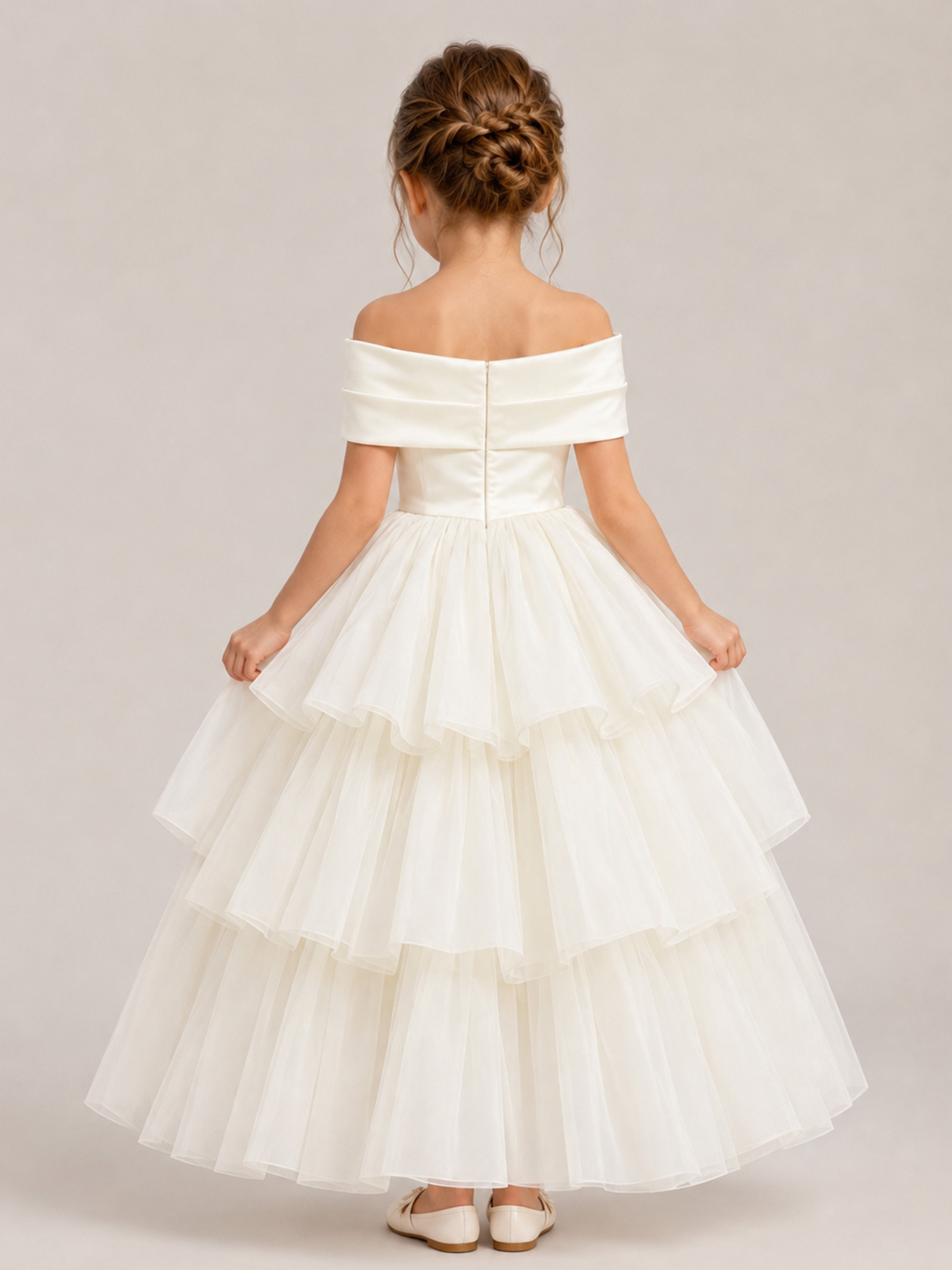 Robes De Fille En Satin À Mignon A-ligne Épaules Dénudées Arc