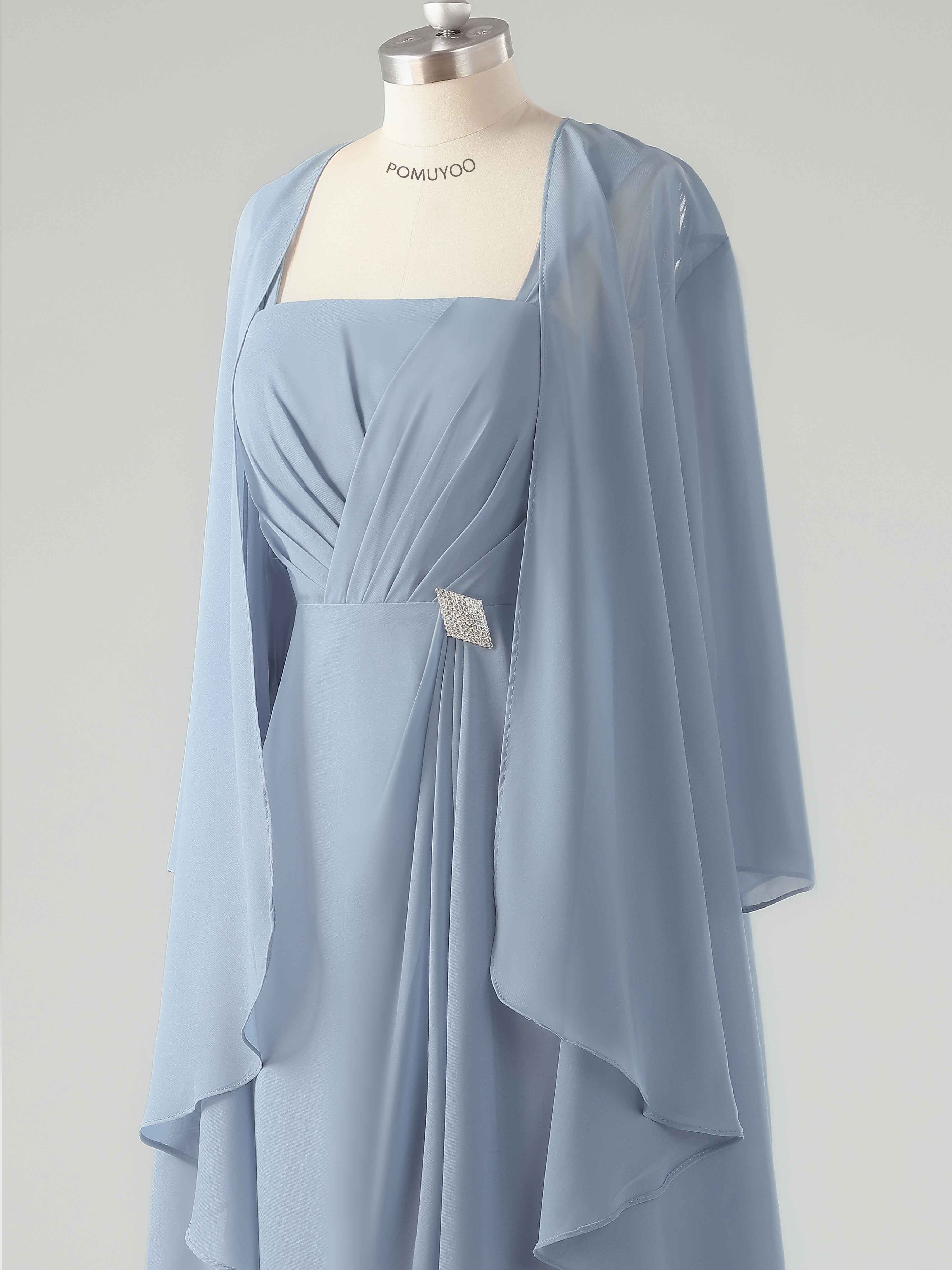 Robes Mère De La Mariée 2 Pièces En Mousseline À Plissé Asymétrique