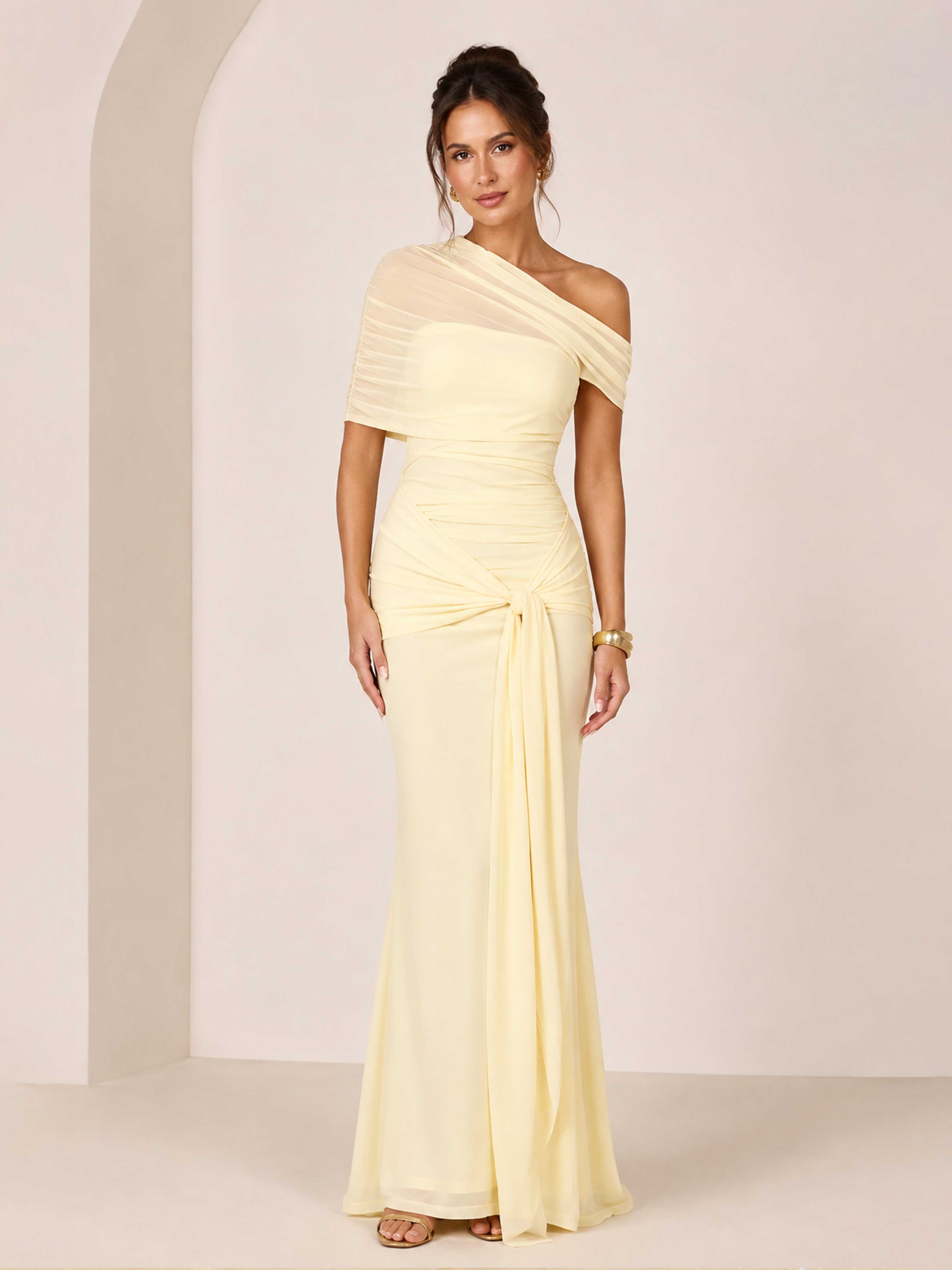 Robes Mère De La Mariée À Gracieuse Une Épaule Ruché Novellae