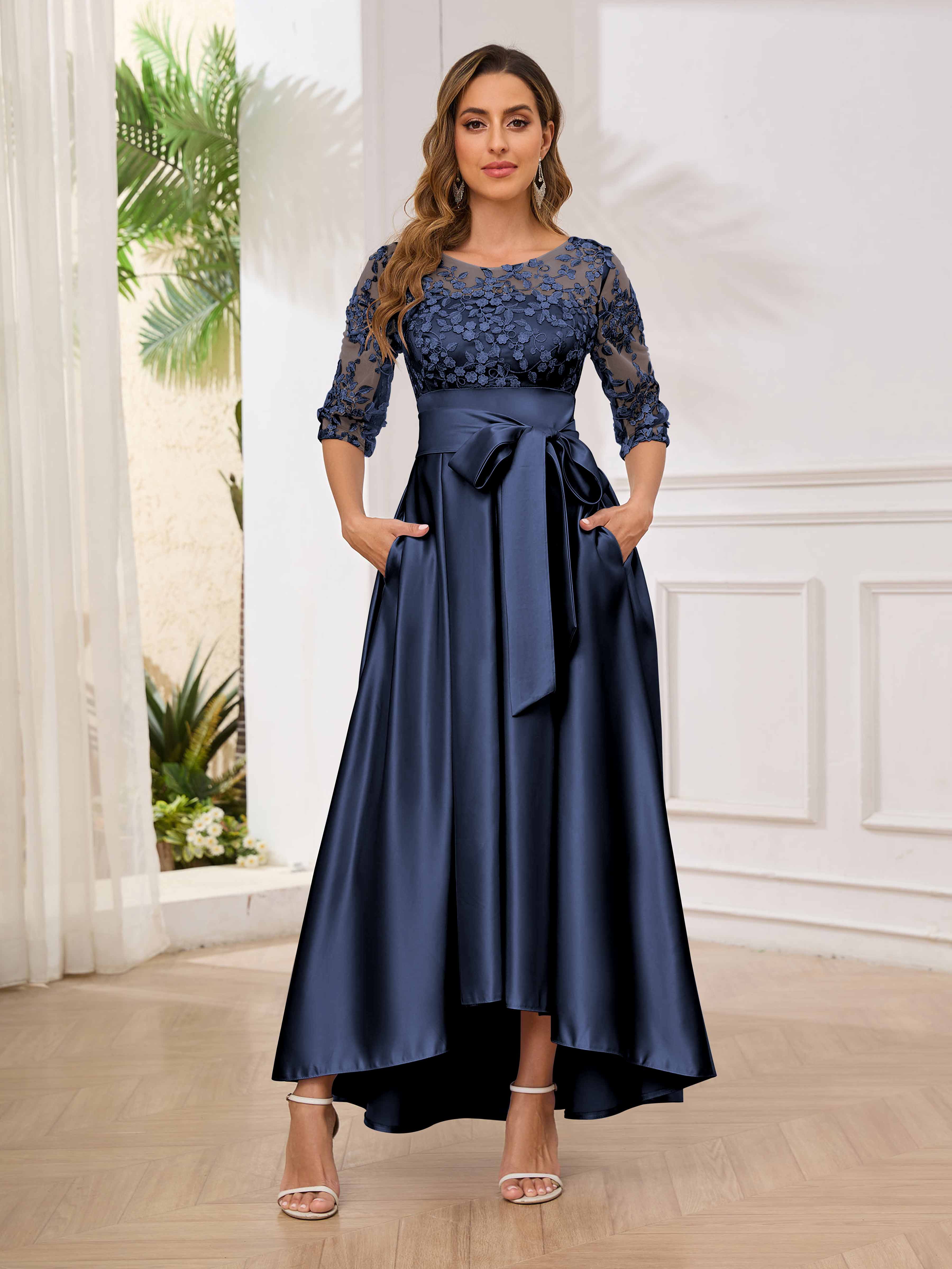 Ni_ka Robe De Soirée Grande Taille Chic Dentelle Mère De La Mariée - Élégante Au Genou Rouge Bleu