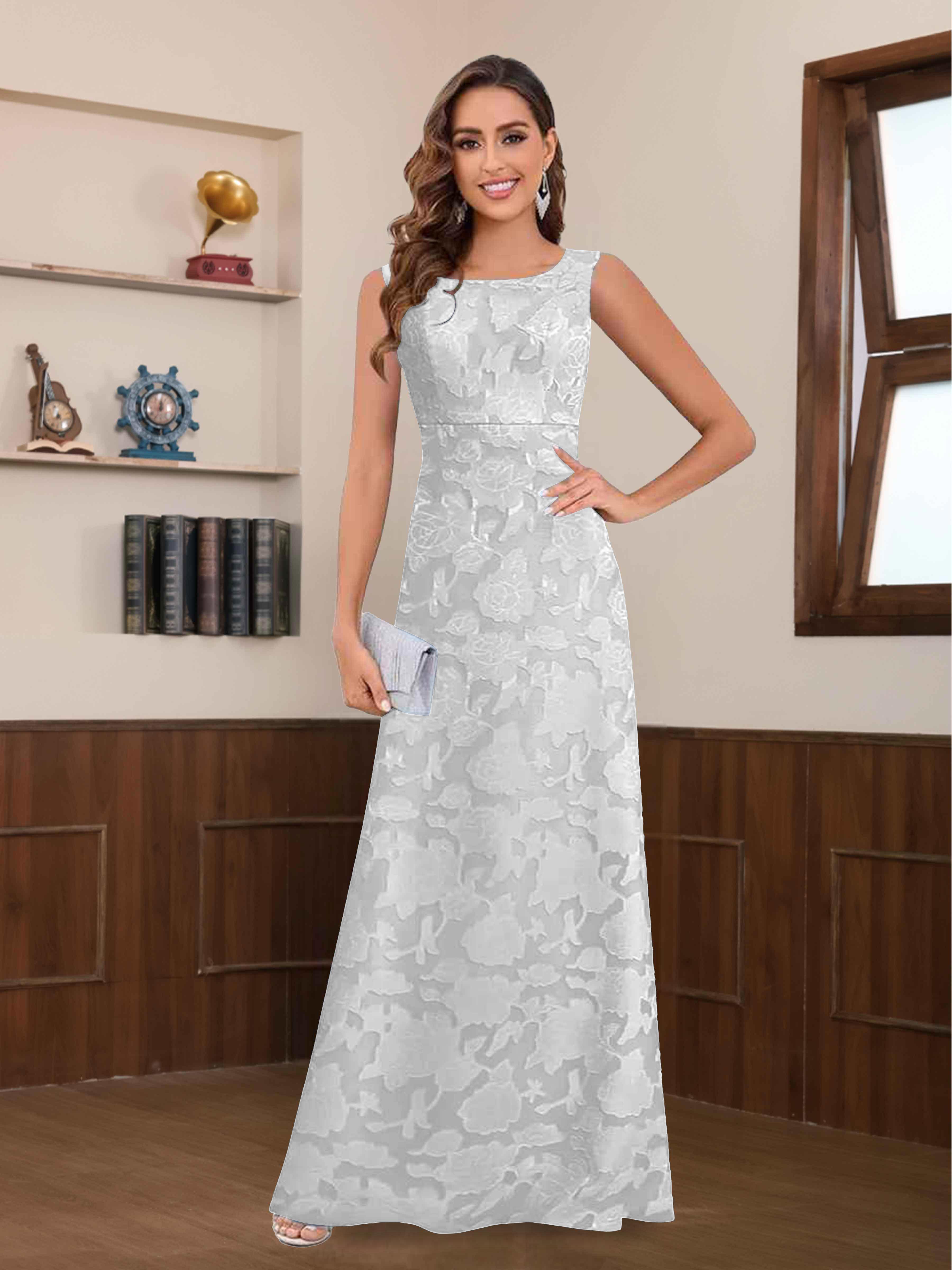 Robes Mère De La Mariée En Mousseline À Col Rond Dentelle Quilla