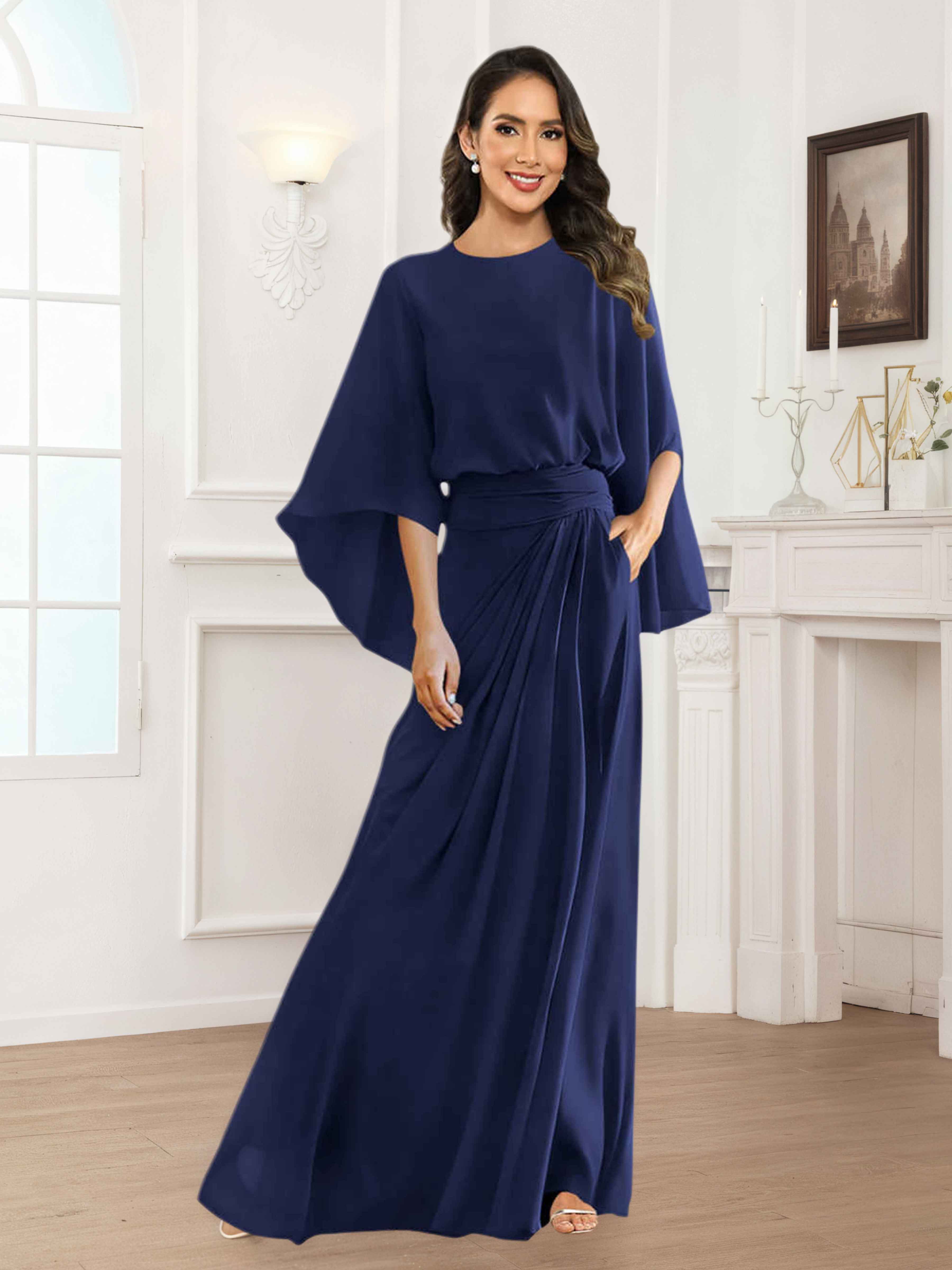 Robes Mère De La Mariée En Mousseline À Col Rond Plissé Jorja