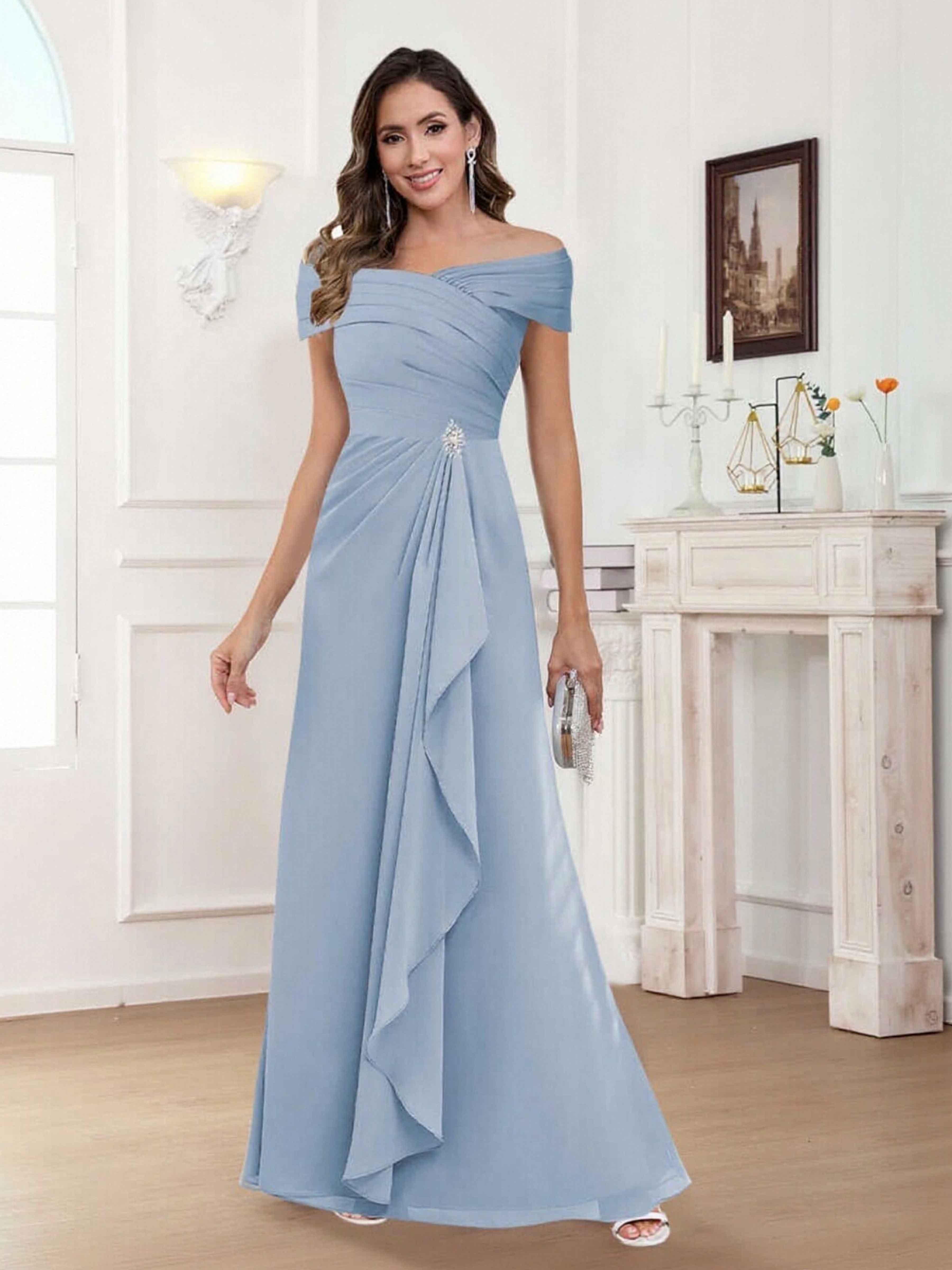 Robes Mère De La Mariée En Mousseline À Sans Manches Longueur Au Sol Draelithra