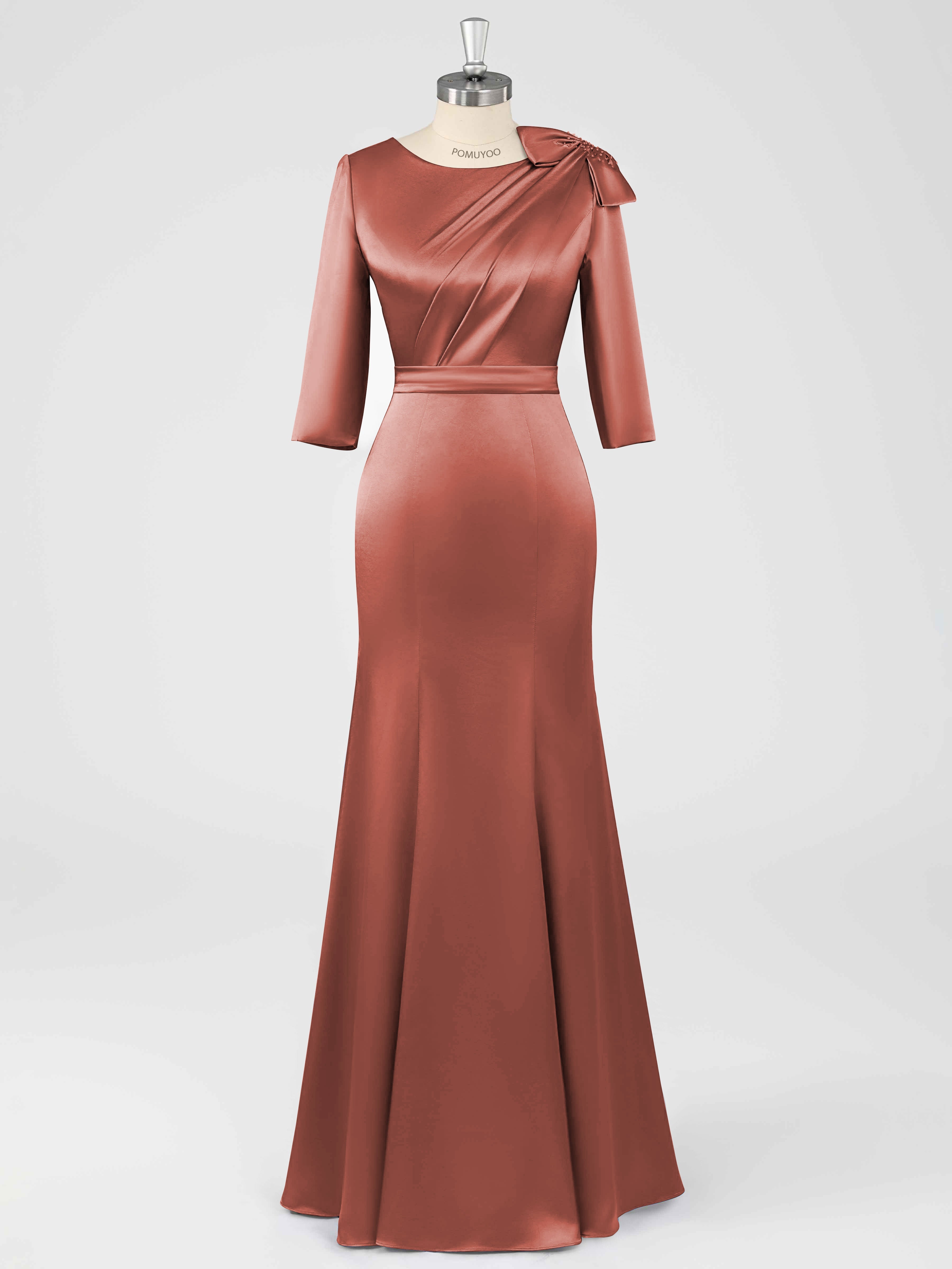 Robes Mère De La Mariée En Satin À Col Rond Ruché Fiammetta