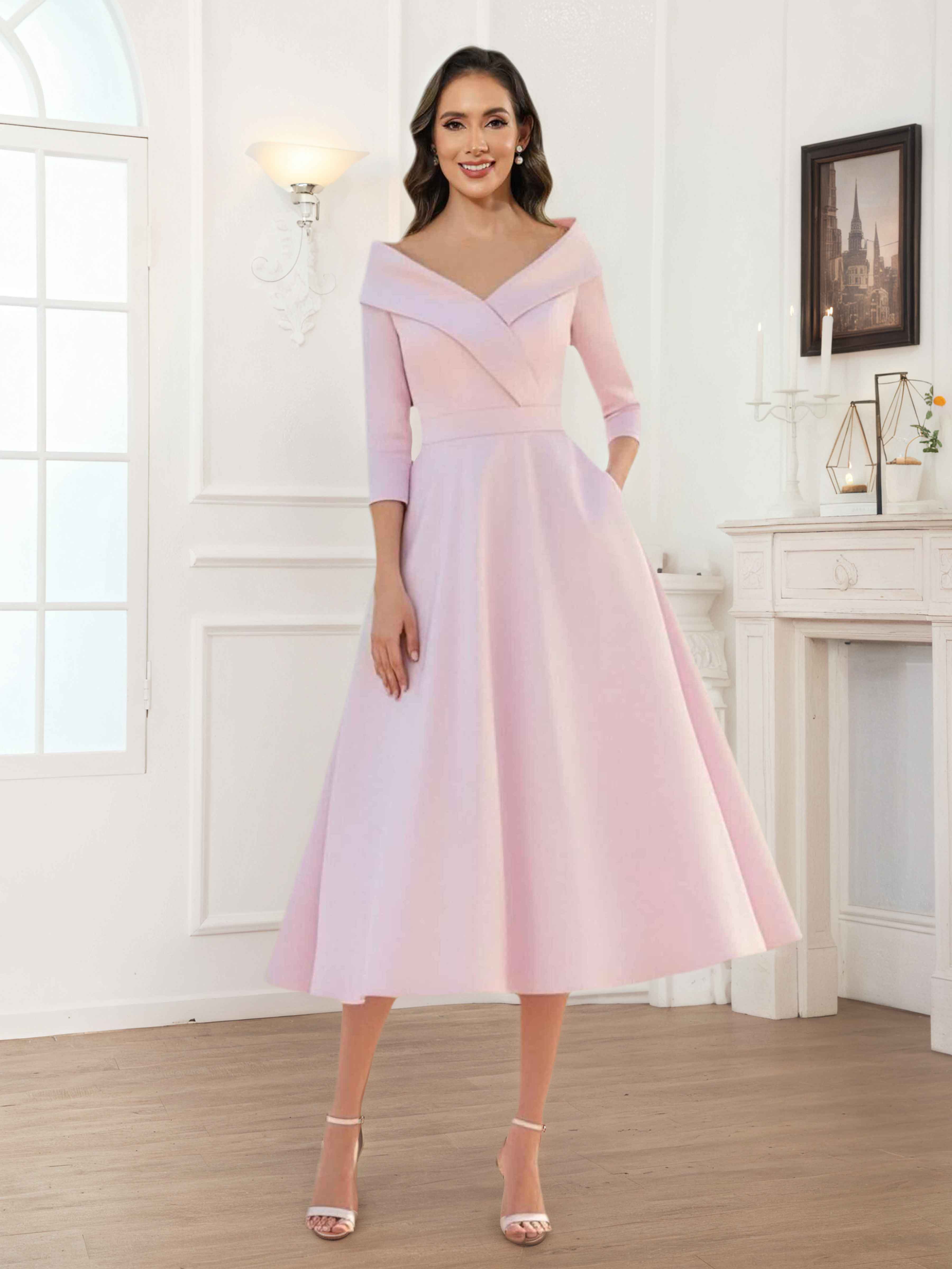 Robes Mère De La Mariée En Satin À Col V Midi Illyria