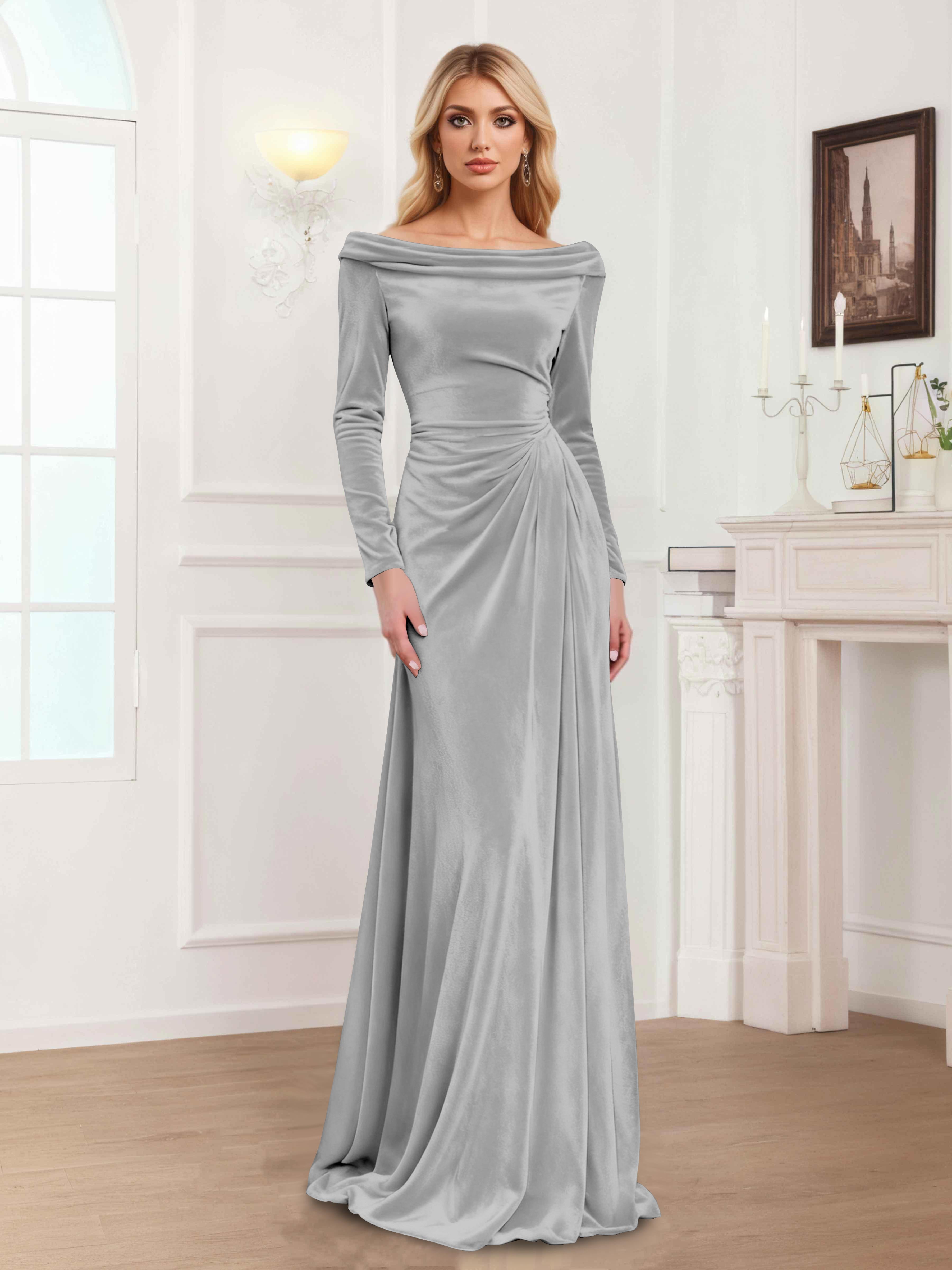 Robes Mère De La Mariée En Velours À Manches Longues Ruché Zanna