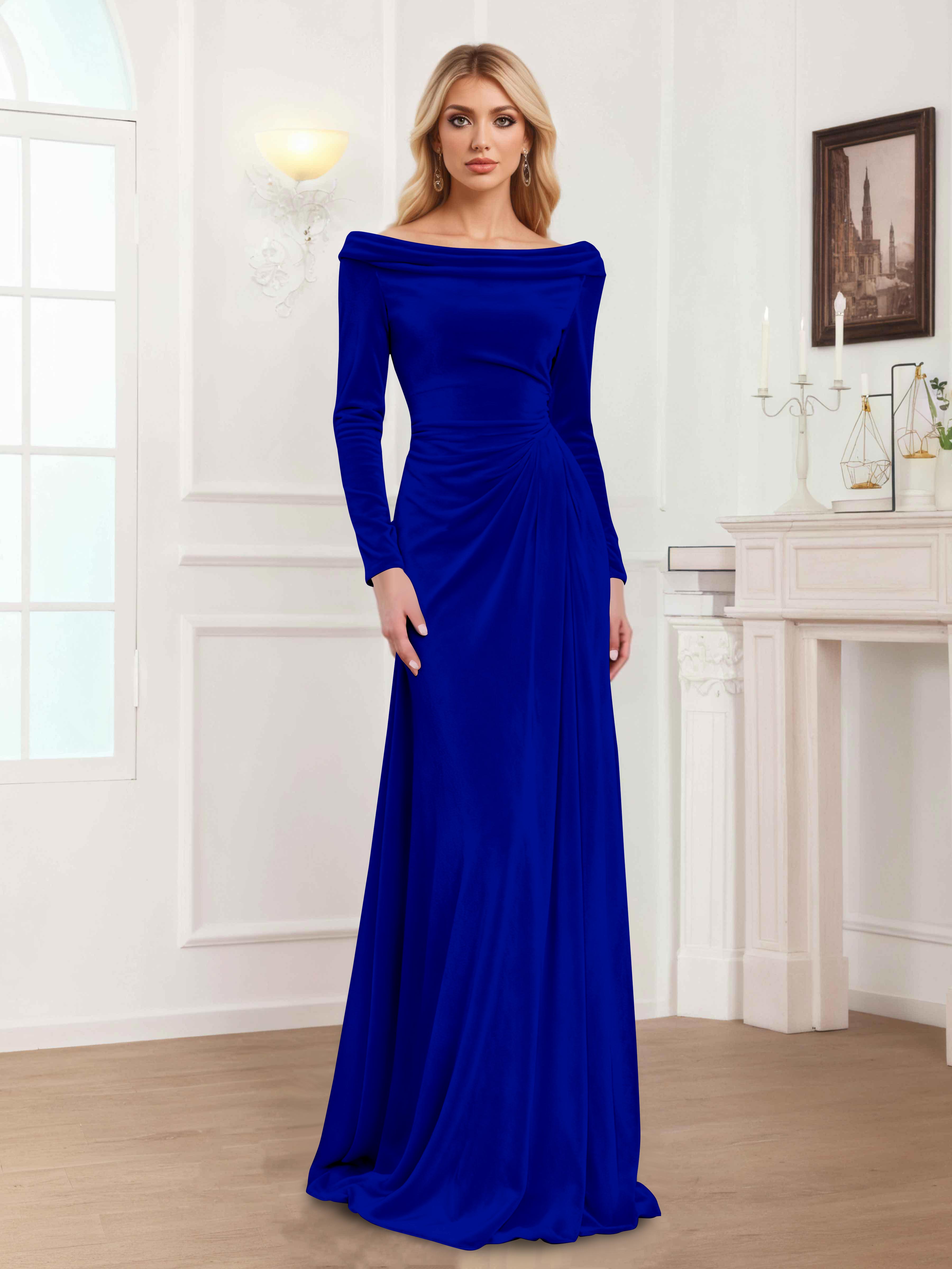 Robes Mère De La Mariée En Velours À Manches Longues Ruché Zanna