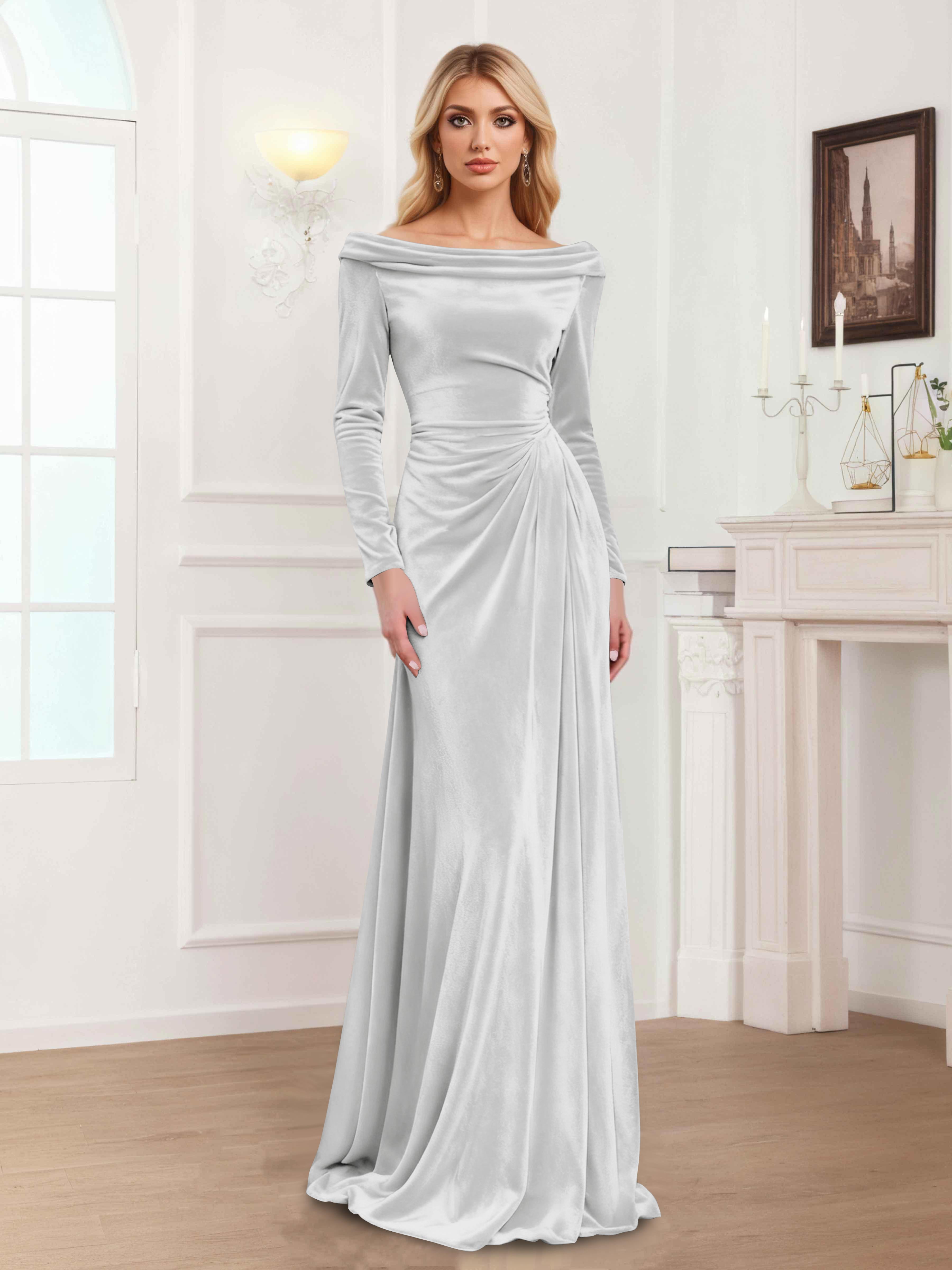 Robes Mère De La Mariée En Velours À Manches Longues Ruché Zanna