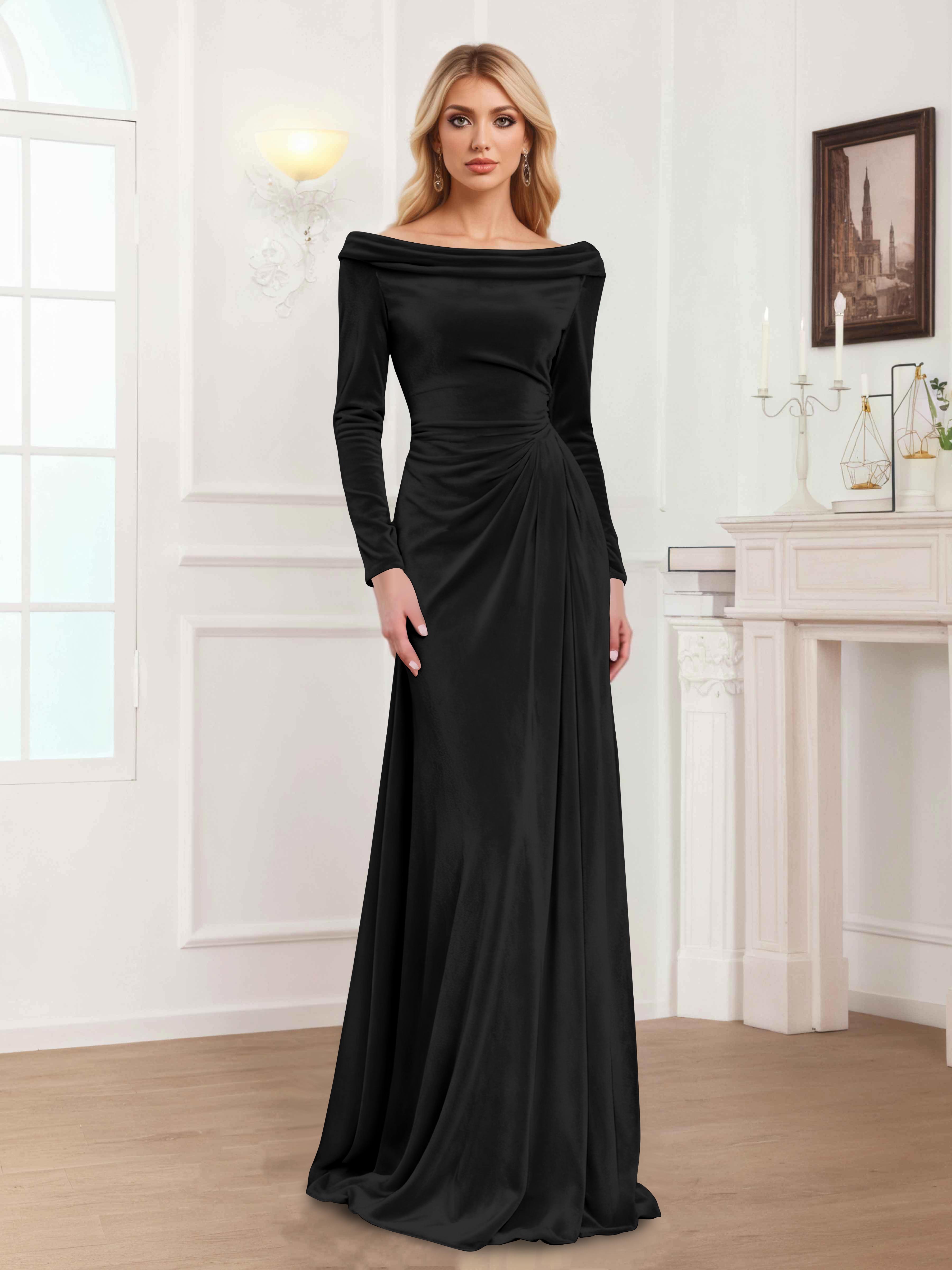 Robes Mère De La Mariée En Velours À Manches Longues Ruché Zanna