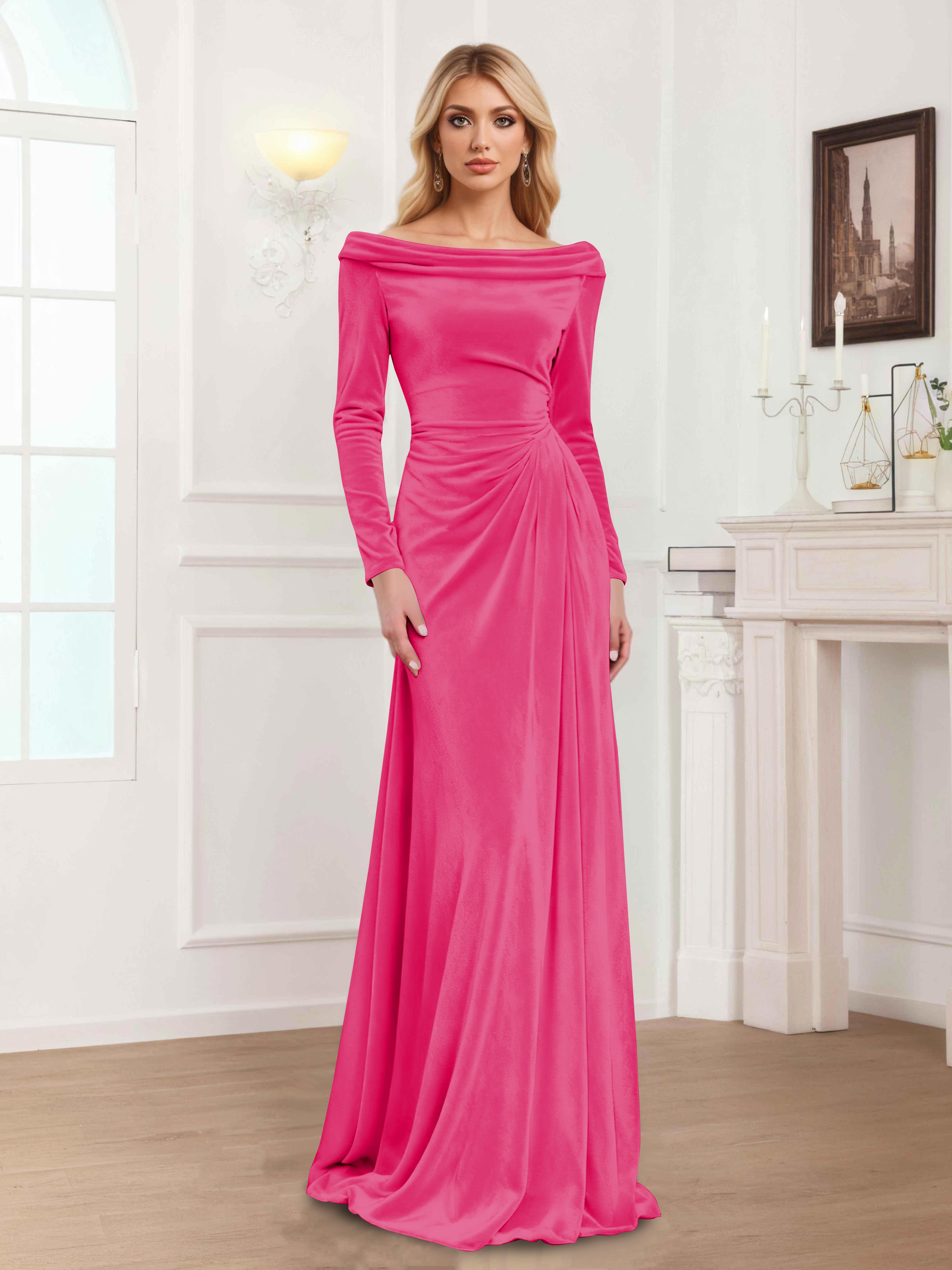 Robes Mère De La Mariée En Velours À Manches Longues Ruché Zanna