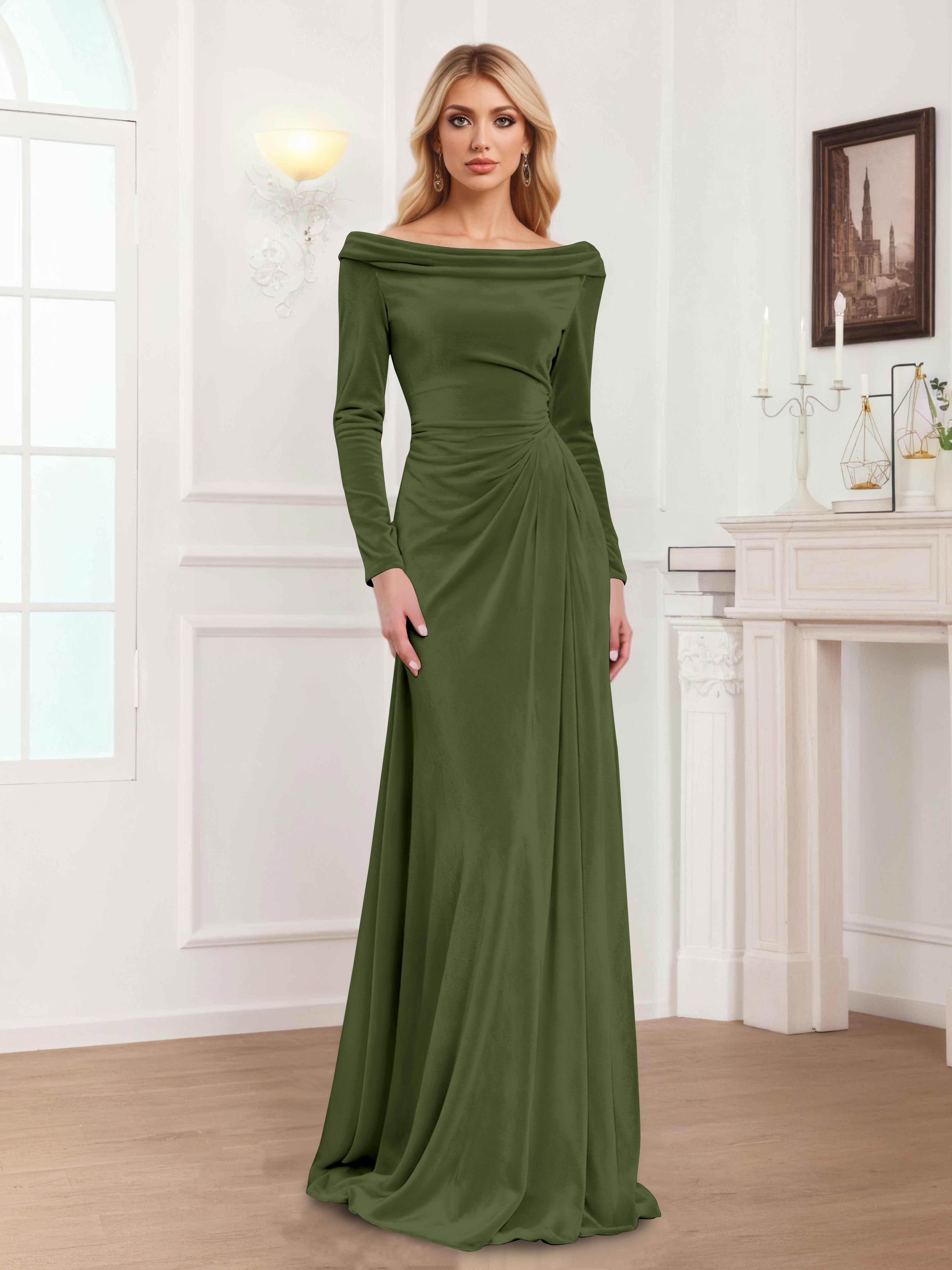 Robes Mère De La Mariée En Velours À Manches Longues Ruché Zanna