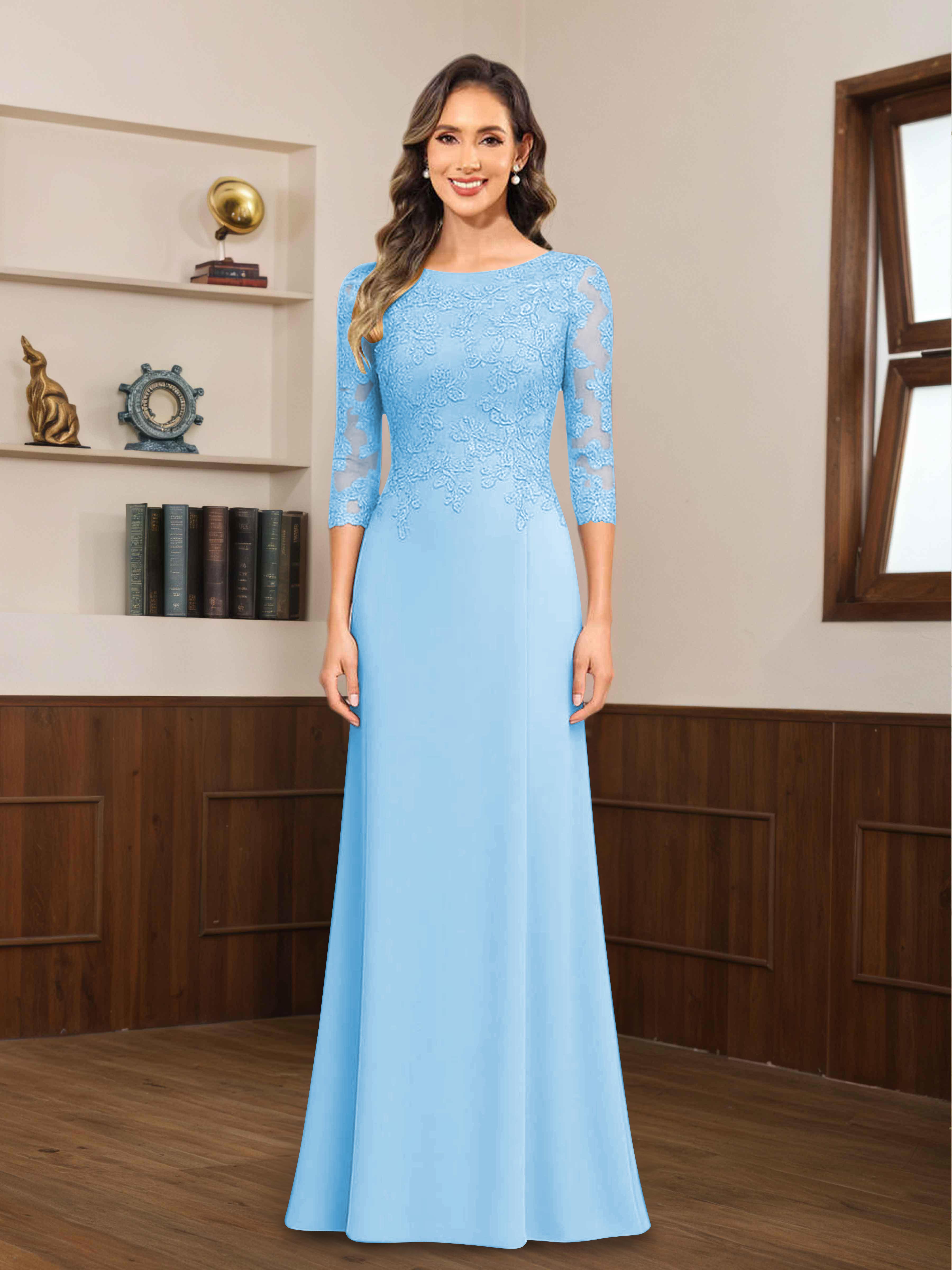 Robes Mère De La Mariée En Mousseline À Dentelle Appliqués Demi Manches Mireya